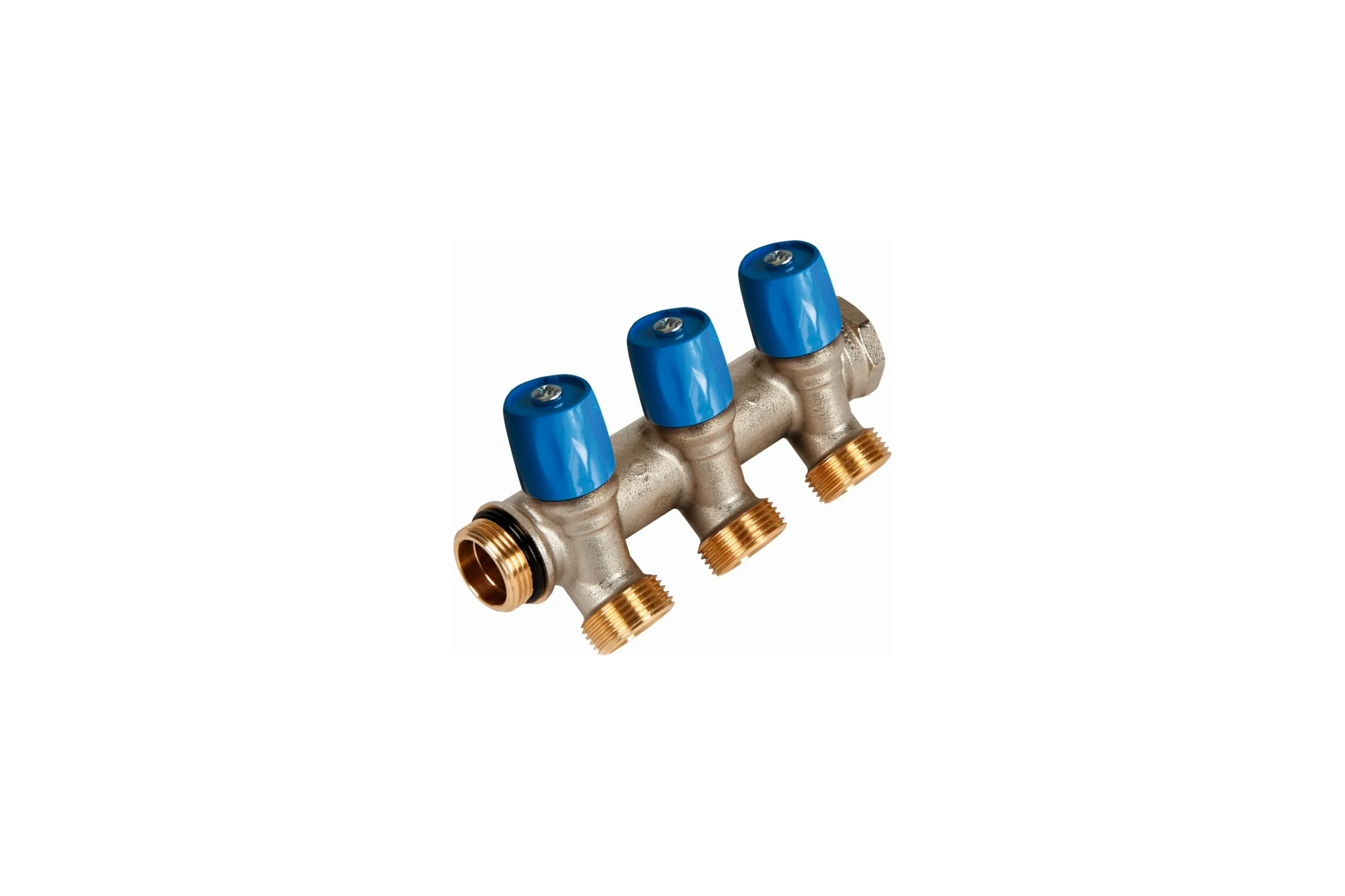 Коллектор HENCO VBS с синими вентилями, 3/4"НР под евроконус, 3/4" - 3xEK VBS050503-BL