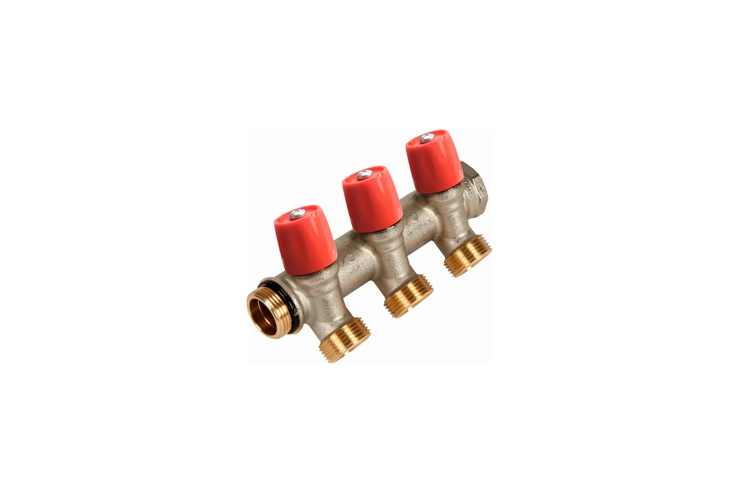Коллектор HENCO VBS с красными вентилями, 3/4"НР под евроконус, 3/4" - 3xEK VBS050503-RO