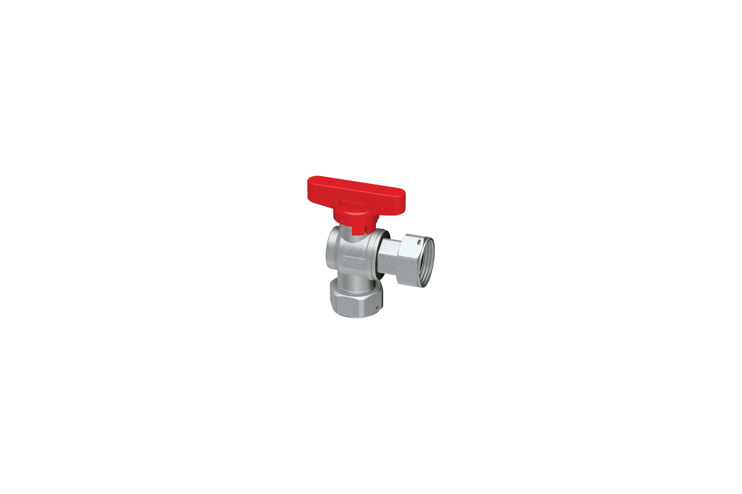 Шаровой кран FAR хром, 3/4" накидные гайки, бабочка, красный, угловой FS 3099 34RC