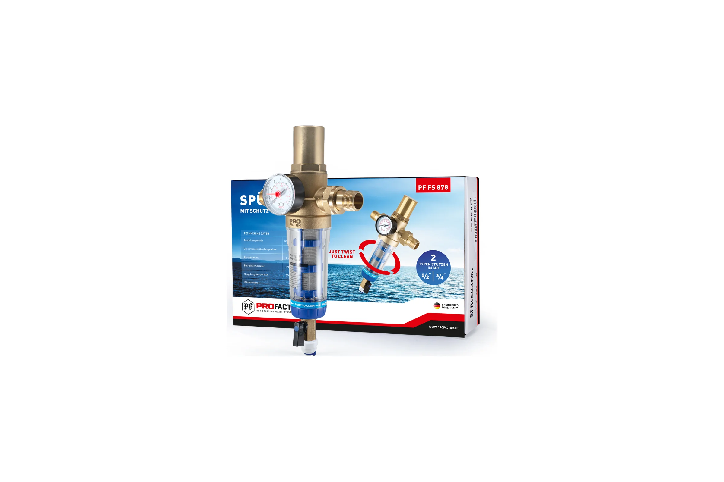 Фильтр с системой очистки и защитой от гидроудара PROFACTOR 1/2"-3/4" PF FS 878