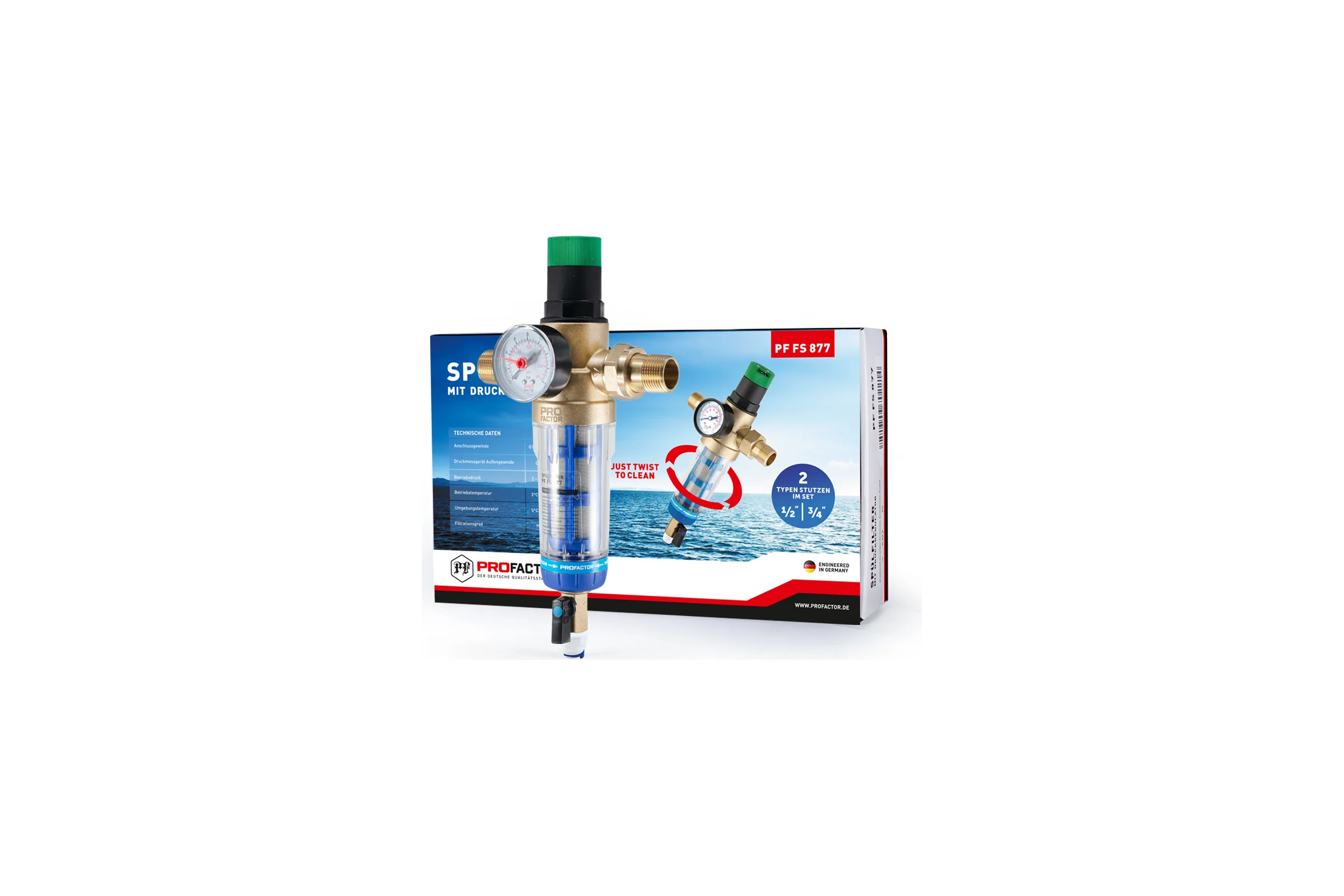 Фильтр с системой очистки и регулятором давления PROFACTOR 1/2"-3/4" PF FS 877