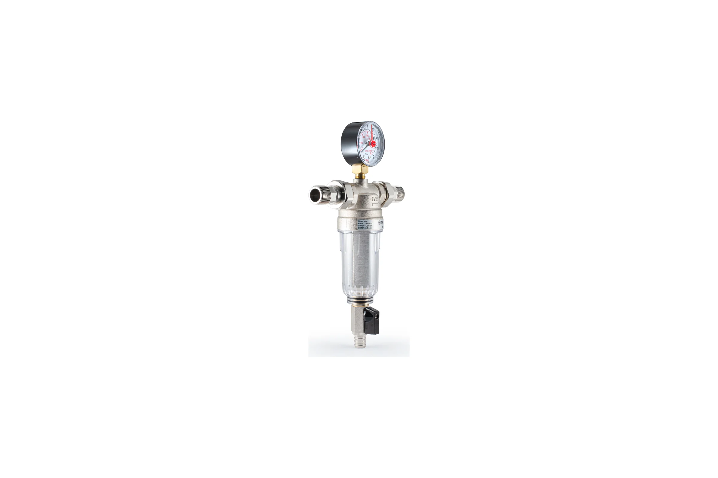 Фильтр промывной с манометром для холодной воды PROFACTOR 1/2" PF FS 238G