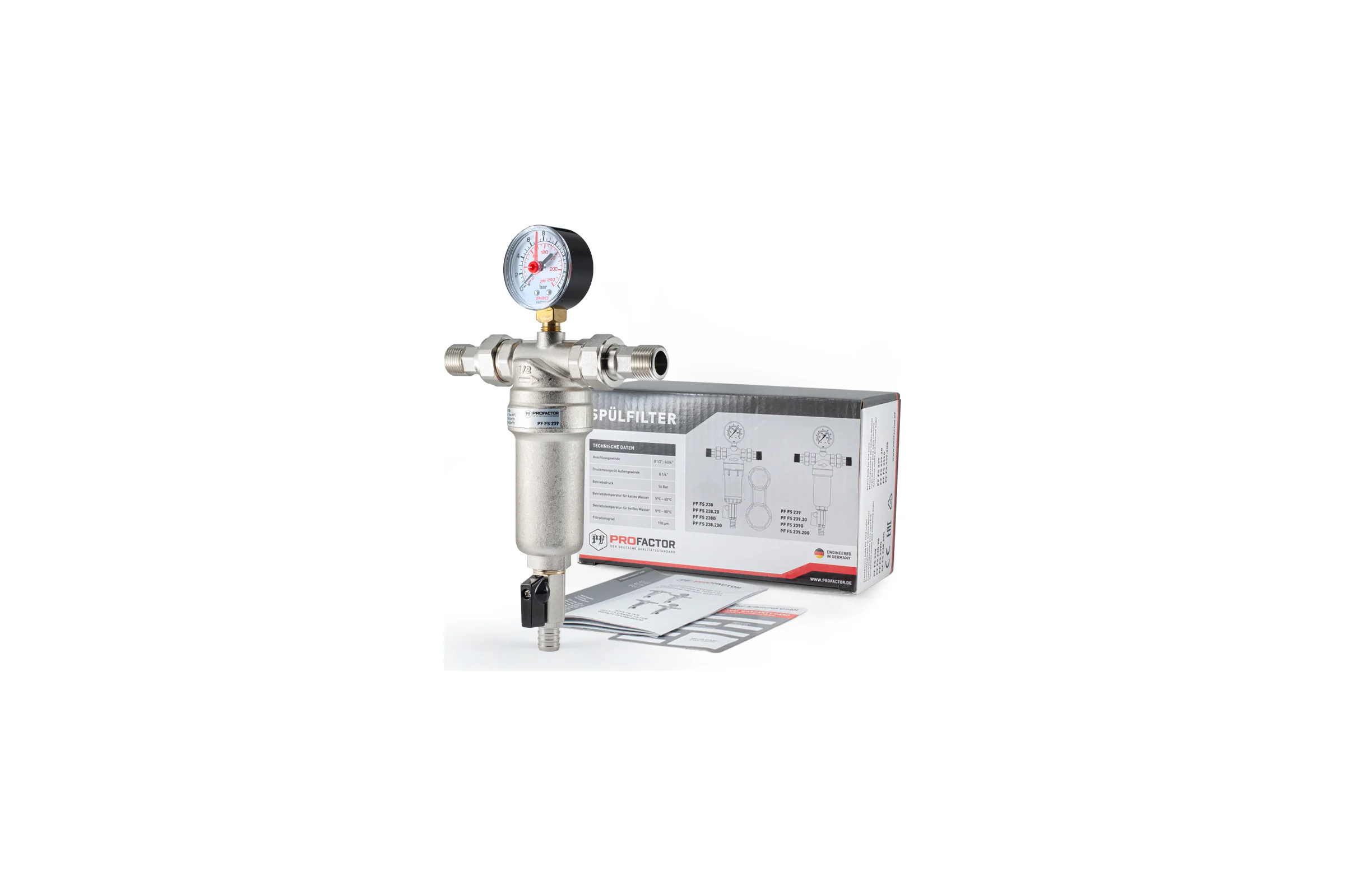 Фильтр промывной с манометром для горячей воды PROFACTOR 1/2" PF FS 239G