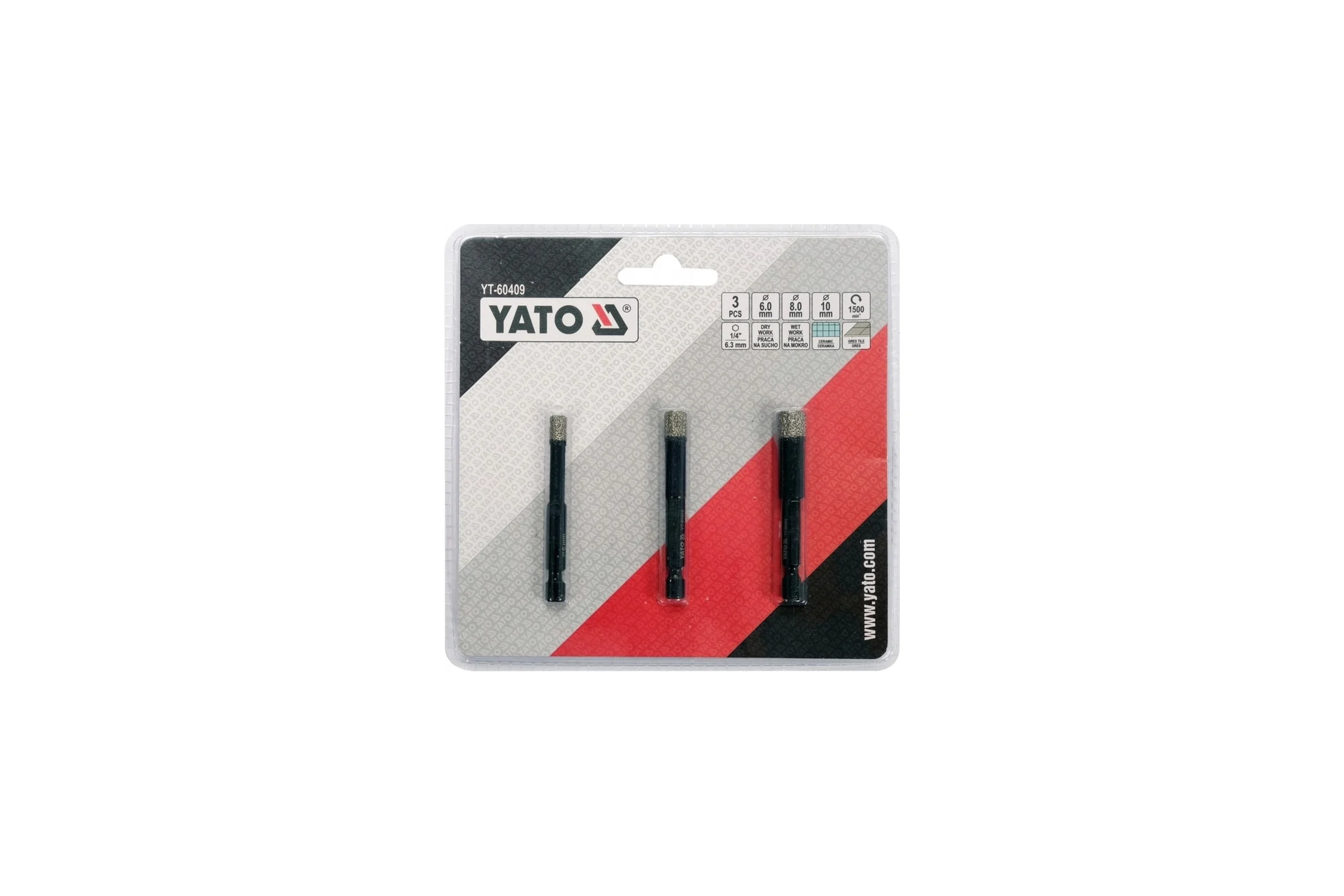 Набор алмазных коронок по плитке YATO 6,8,10мм YT-60409 345760409 092 1