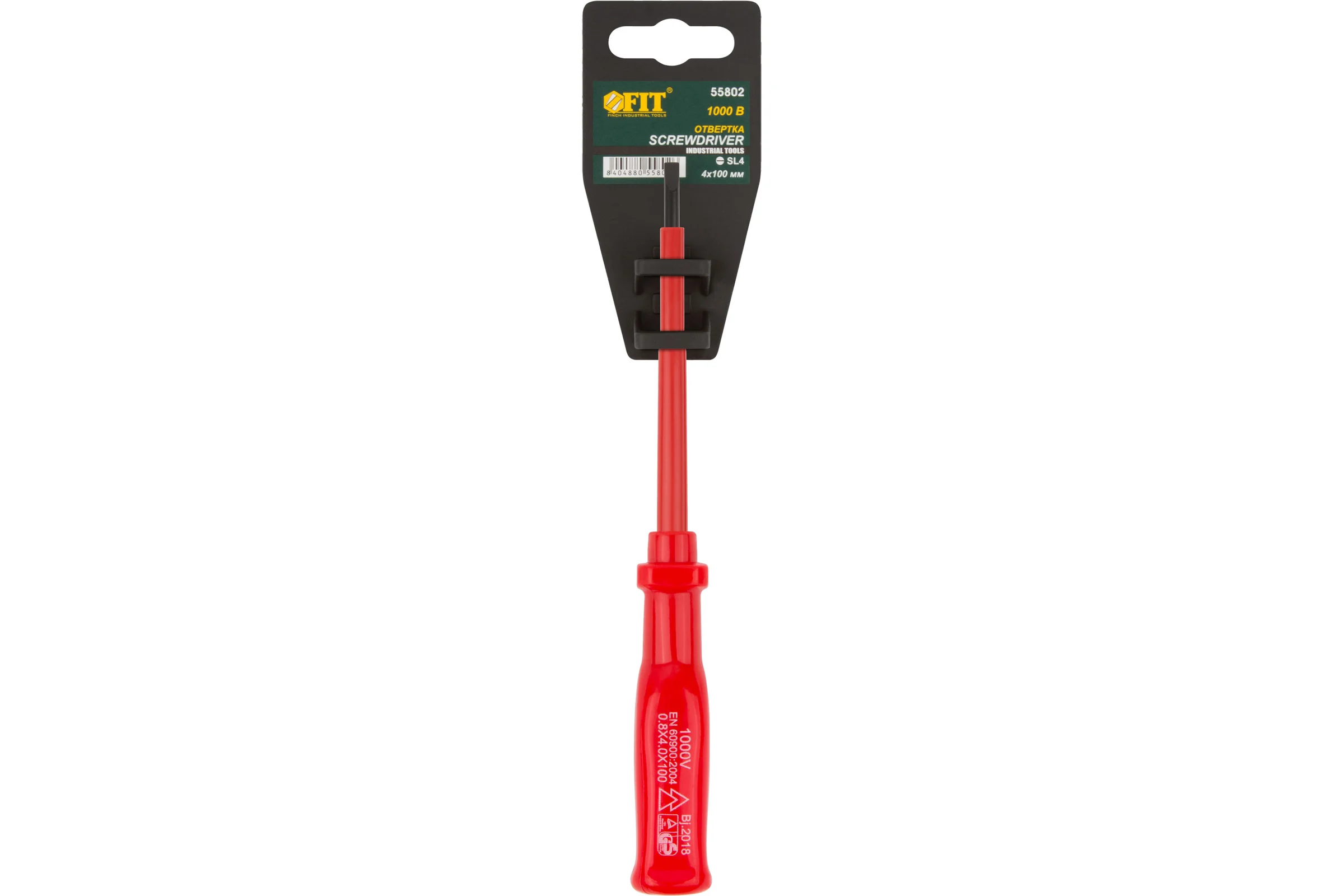 Изолированная отвертка CrV 1000V 4х100 мм FIT 55802