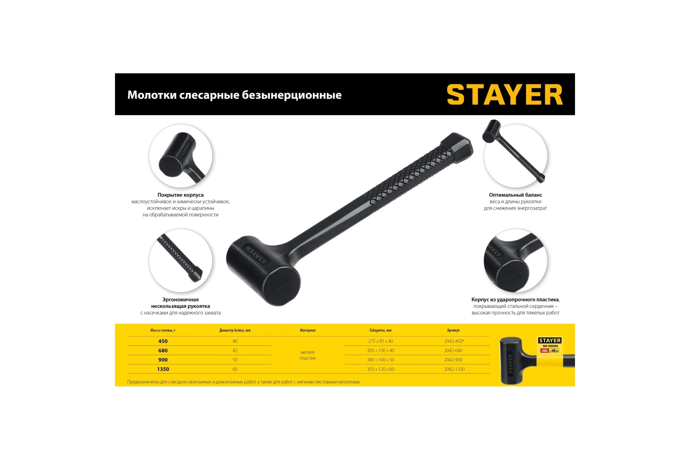 Цельнолитой безынерционный молоток STAYER 450 г, 40 мм 2042-450