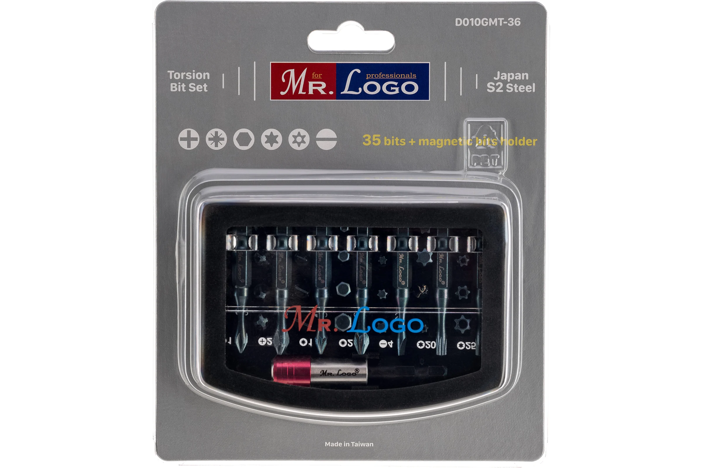 Набор торсионных бит 35 бит + магнитный держатель Mr. Logo D010GMT-36