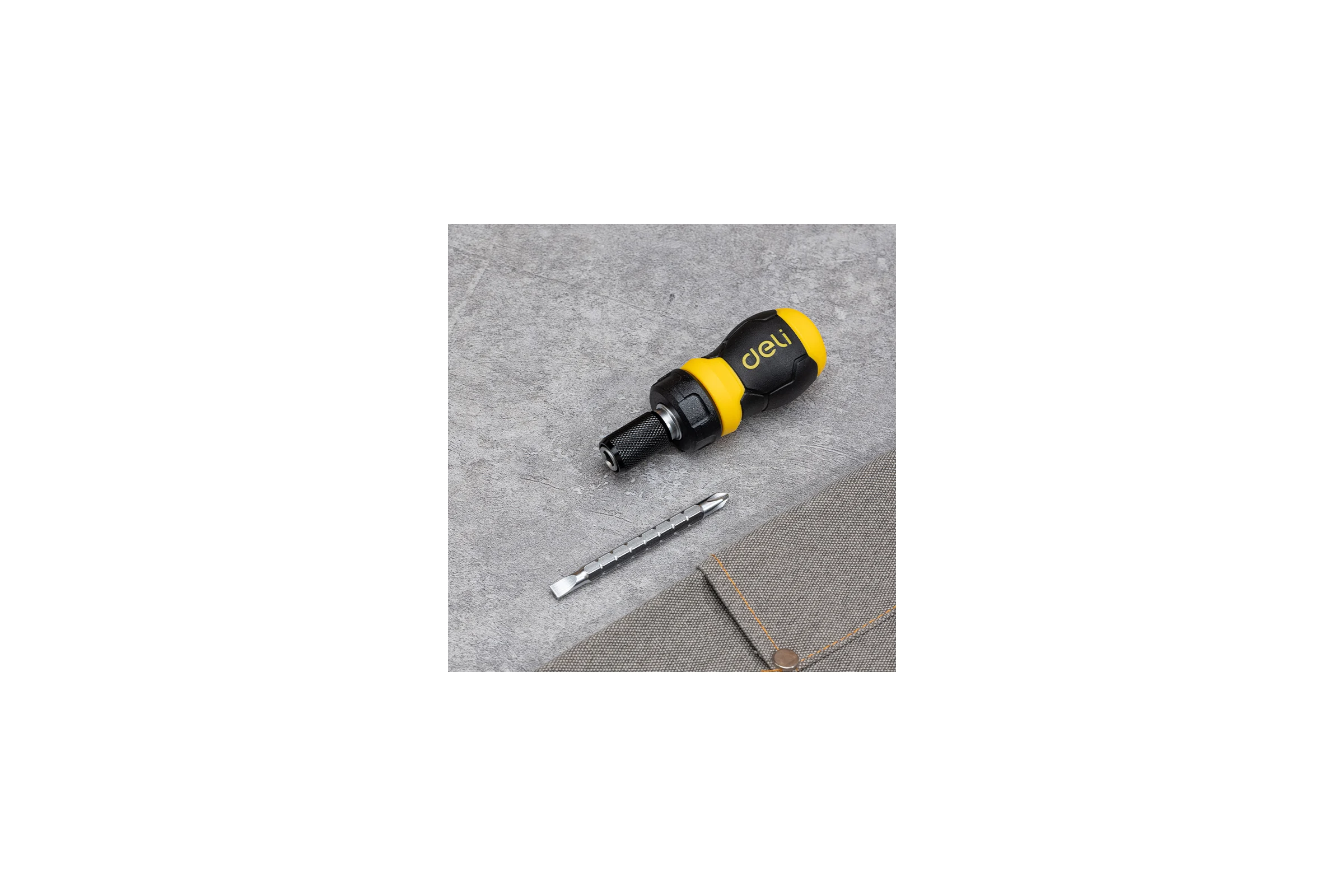 Двухсторонняя отвертка DELI с трещоткой, PH2+SL6 DL626010 (Cr-V, регулируемая длина 110-150мм, диаметр хвостовика 6мм) 98381