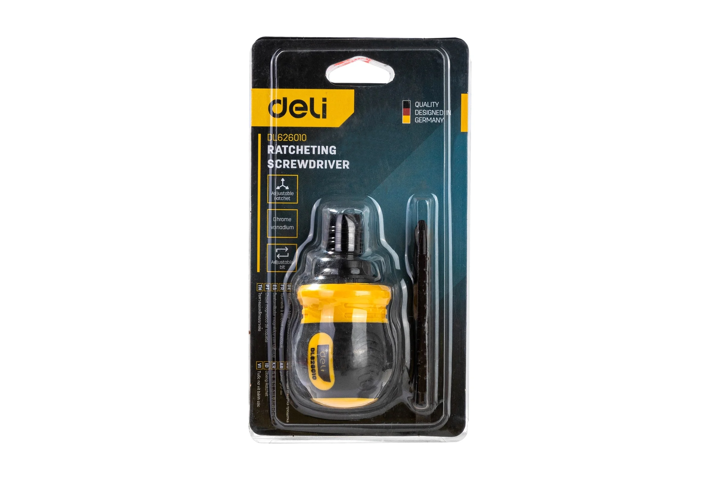 Двухсторонняя отвертка DELI с трещоткой, PH2+SL6 DL626010 (Cr-V, регулируемая длина 110-150мм, диаметр хвостовика 6мм) 98381