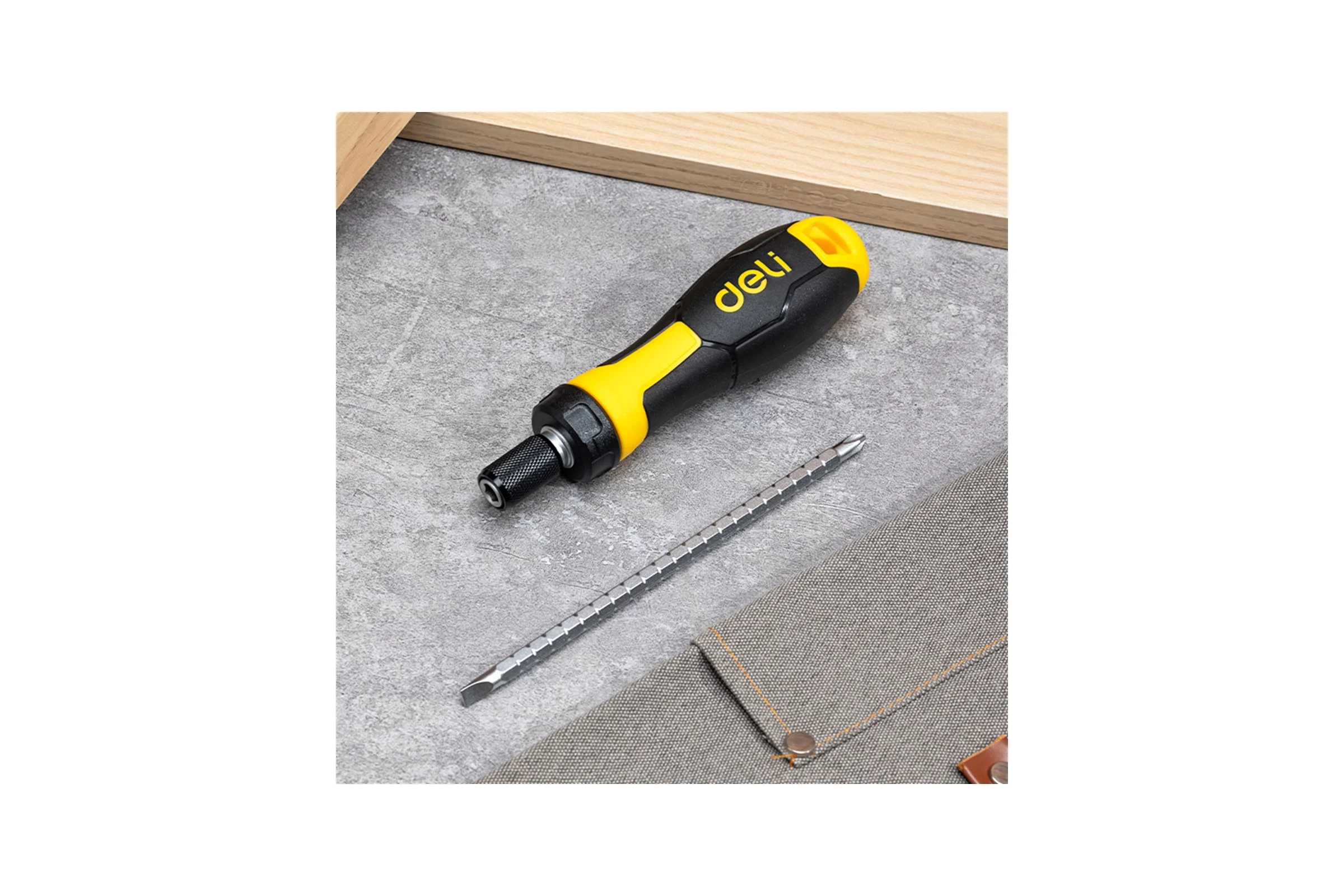 Двухсторонняя отвертка DELI DL626011 с трещоткой, PH2+SL6 180 мм 98383