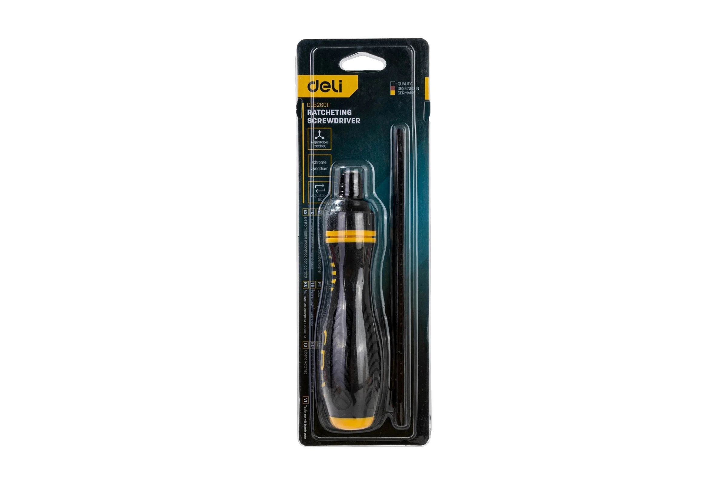 Двухсторонняя отвертка DELI DL626011 с трещоткой, PH2+SL6 180 мм 98383