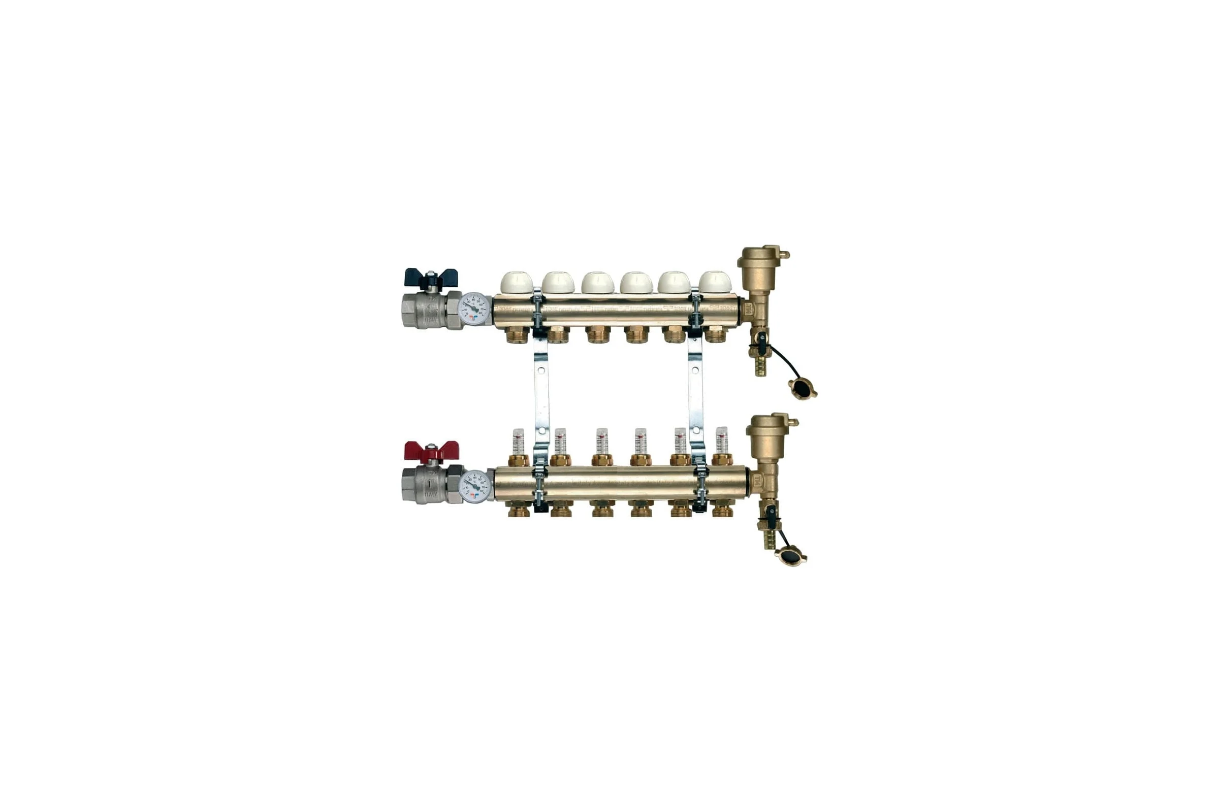 Коллекторная группа Tiemme 6 отводов 1" с расходомерами, латунь 3870002 / 3871G060506