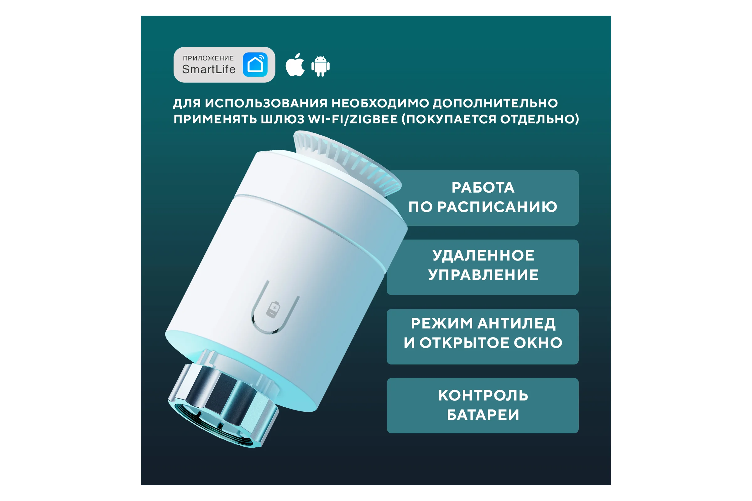 Умный терморегулятор для радиатора ZigBee Алиса SECURIC SEC-TW-101W