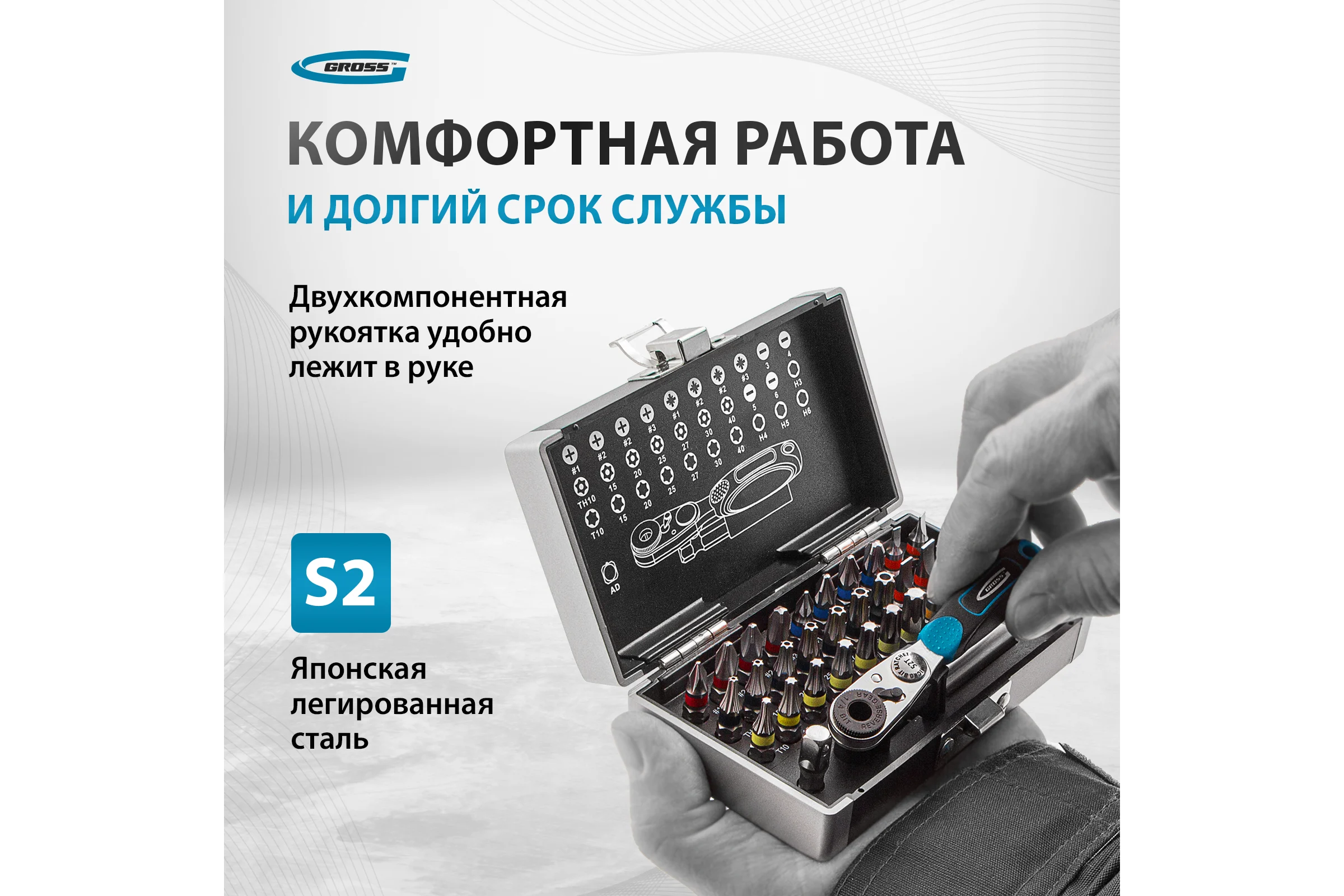 Набор бит и магнитный адаптер (33 предмета) GROSS 11365