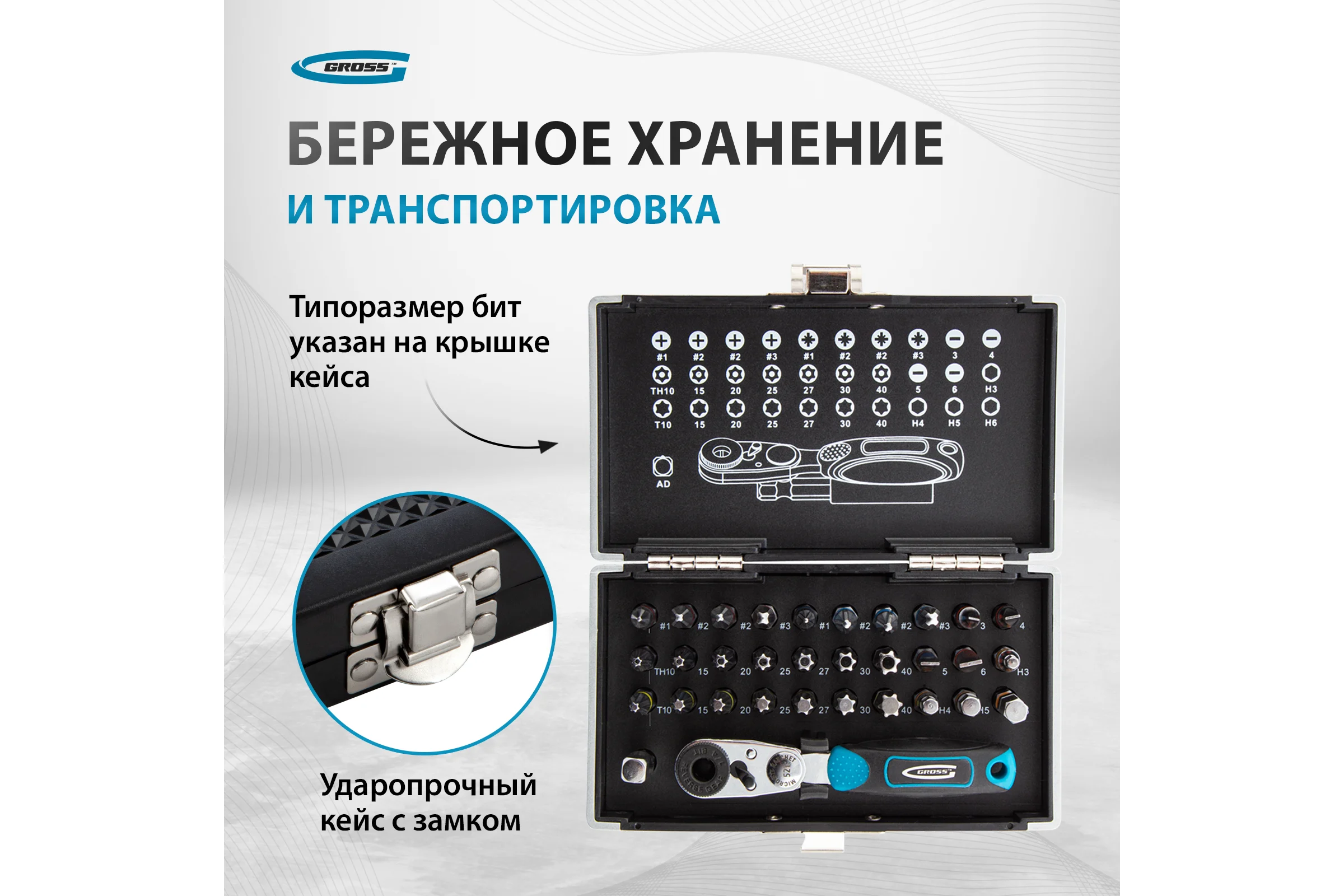 Набор бит и магнитный адаптер (33 предмета) GROSS 11365