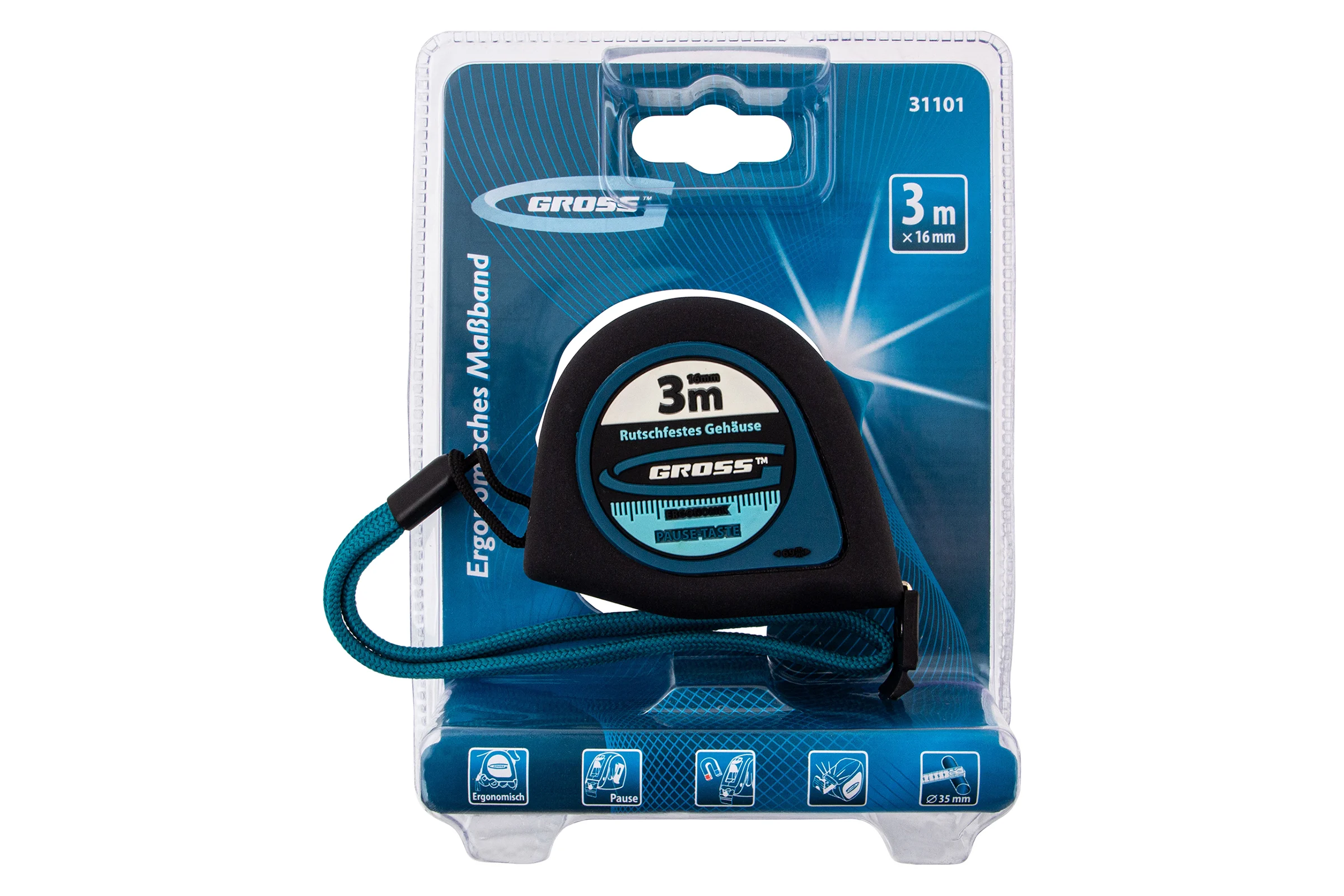 Рулетка 3 м x 16 мм GROSS Ergonomisch 31101