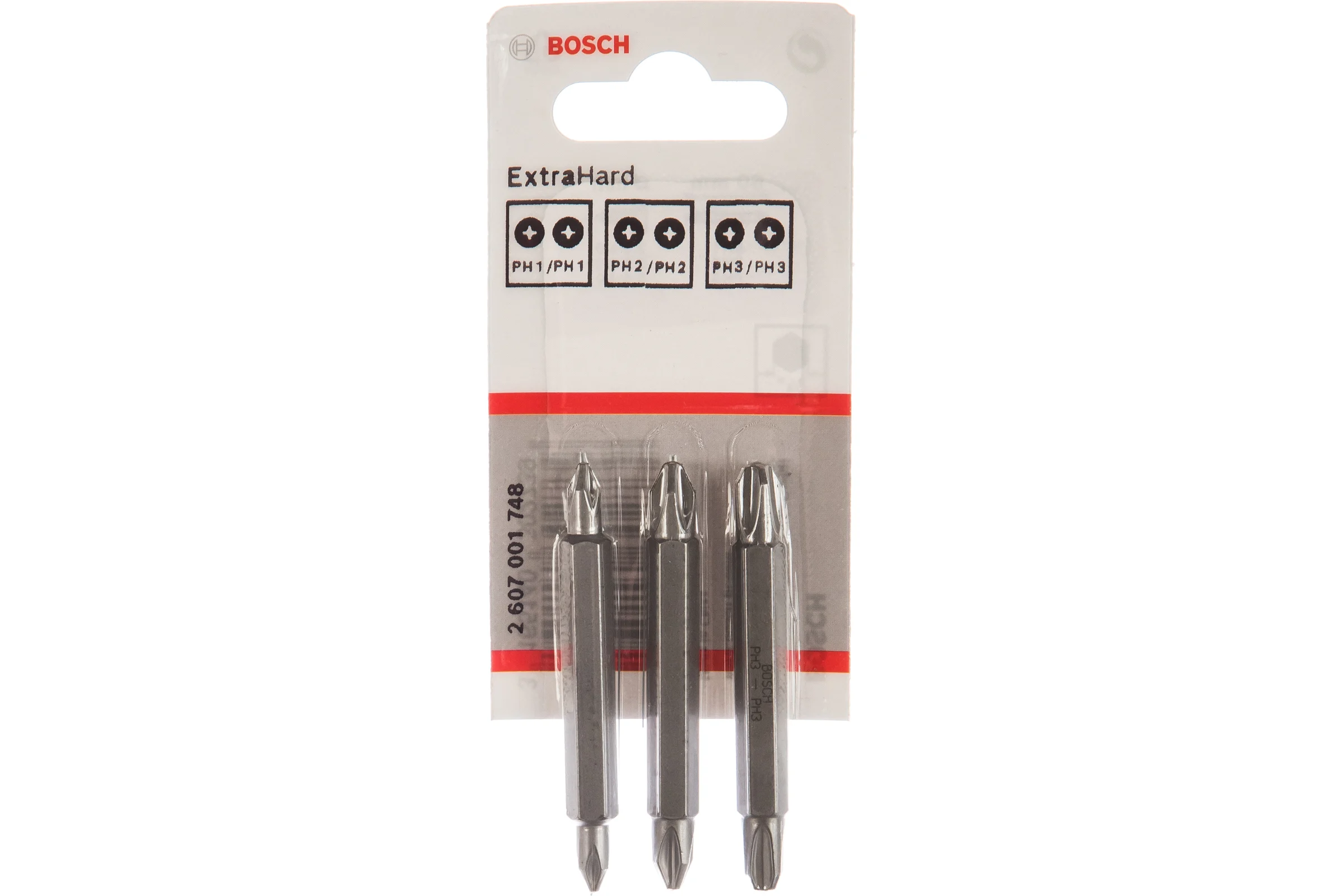 Набор бит двусторонних (60 мм; 3 шт;) PH1/2/3 XH Bosch 2607001748