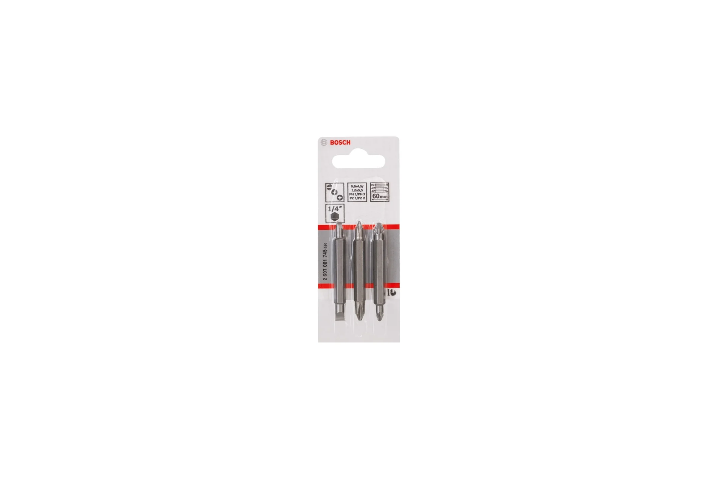 Набор бит двусторонних (60 мм; 3 шт) LS/Ph1/2/Pz1/2 XH Bosch 2607001745