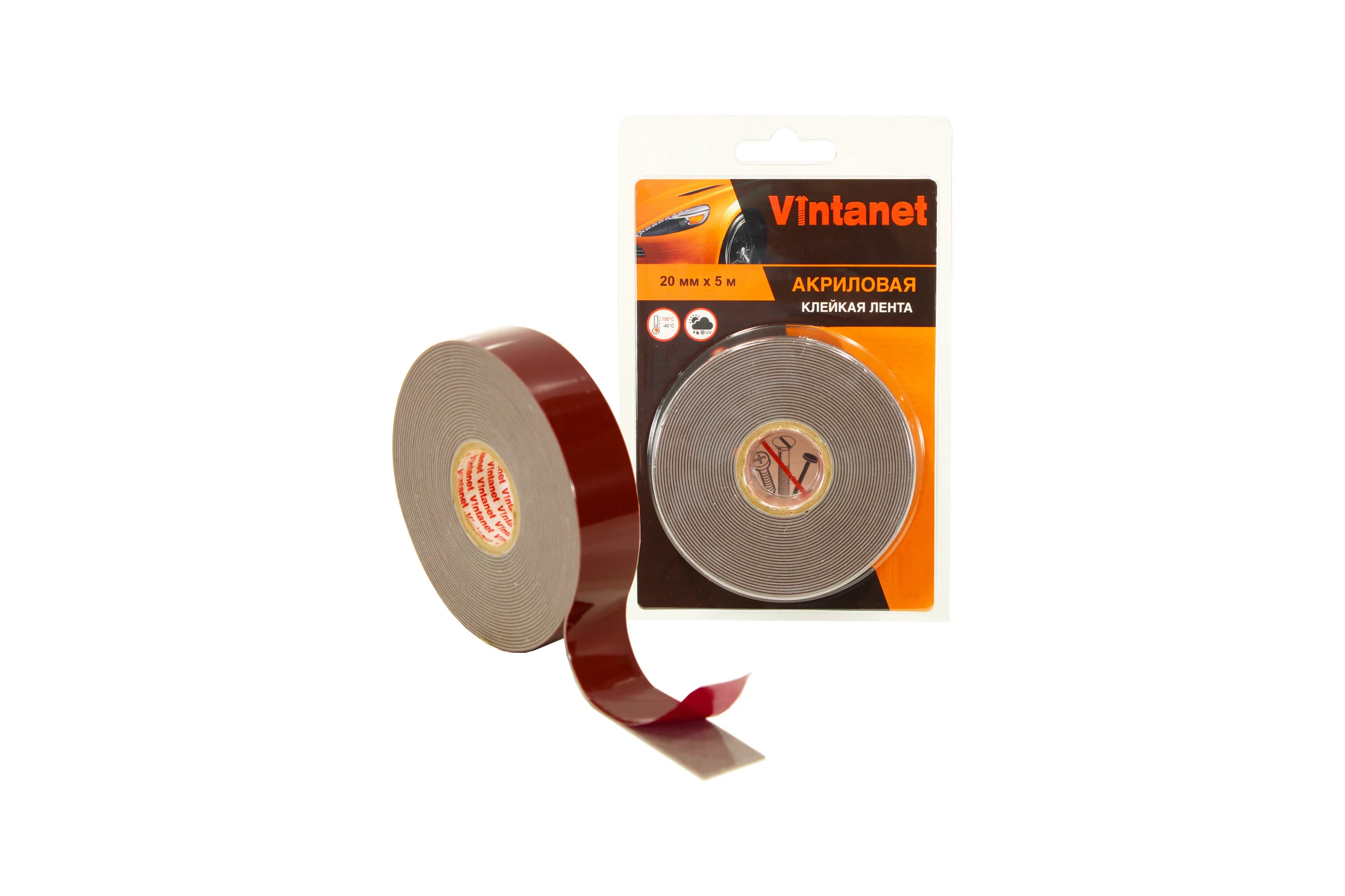 Клейкая двусторонняя акриловая лента Vintanet VN8049, цвет серый, 20 мм х 5 м VN8049205