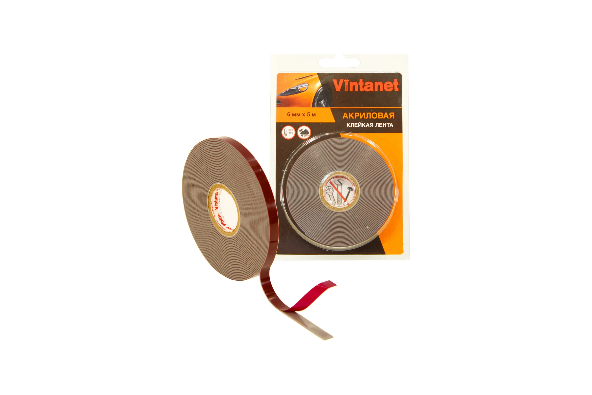 Клейкая двусторонняя акриловая лента Vintanet VN8049, цвет серый, 6 мм х 5 м VN804965