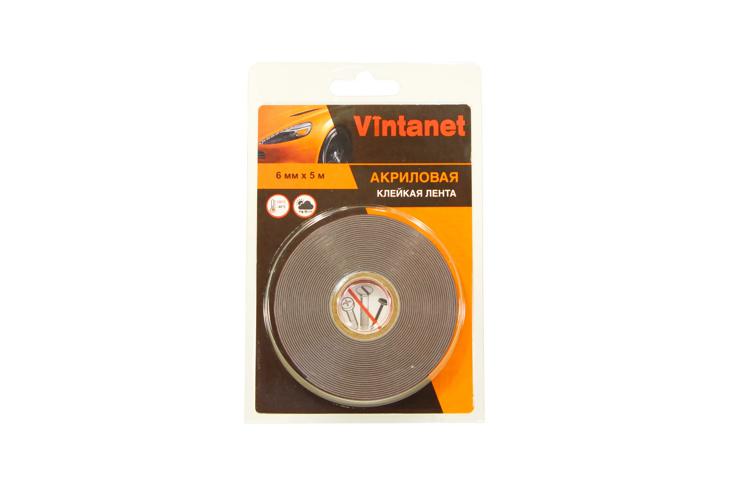 Клейкая двусторонняя акриловая лента Vintanet VN8049, цвет серый, 6 мм х 5 м VN804965