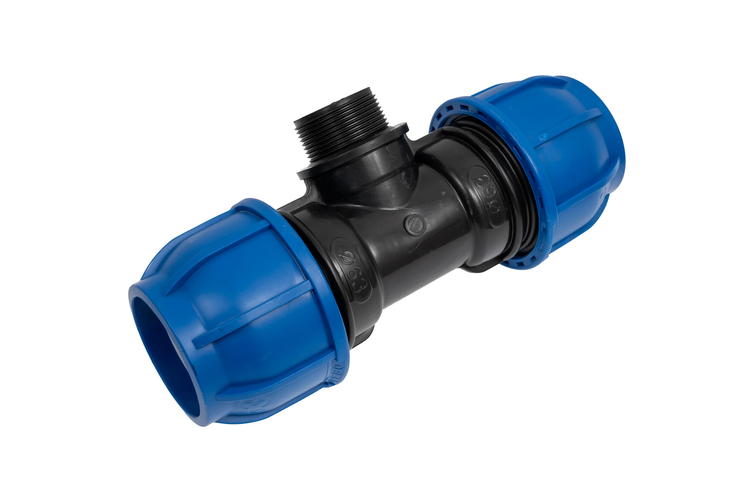 Тройник компрессионный ПНД TEBO нар. резьба 63x1.1/2" T-ПНД.Тр.5.63-112.CN