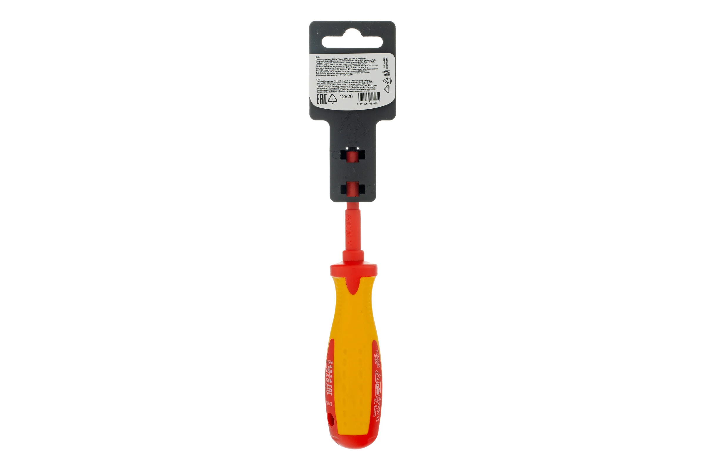 Отвертка Insulated Ph1x75 мм CrMo, до 1000 В, двухкомп. рукоятка MATRIX PROFESSIONAL 12926