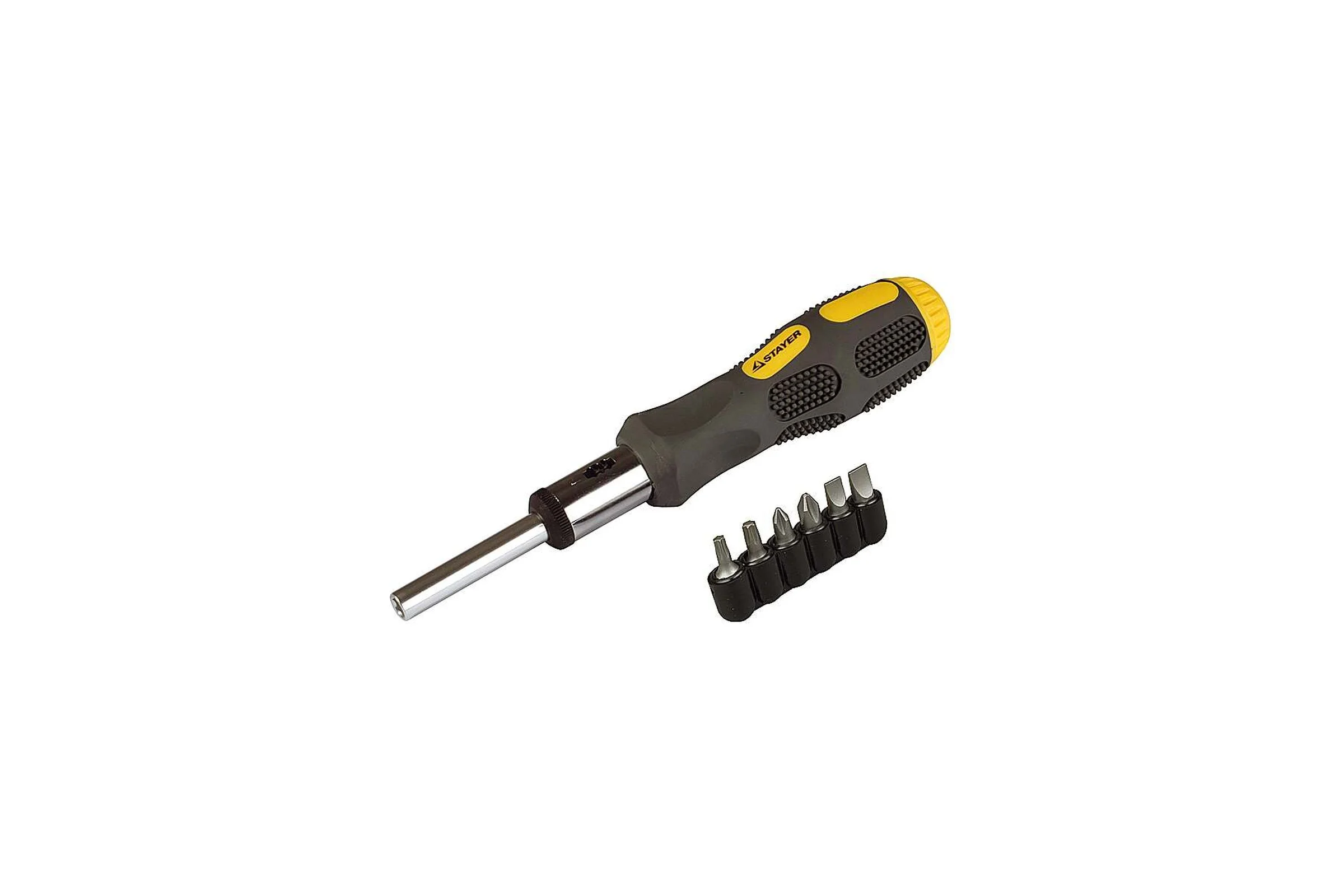 Реверсивная отвертка MAX-GRIP в наборе с битами 7 предметов STAYER 2588-H7 G