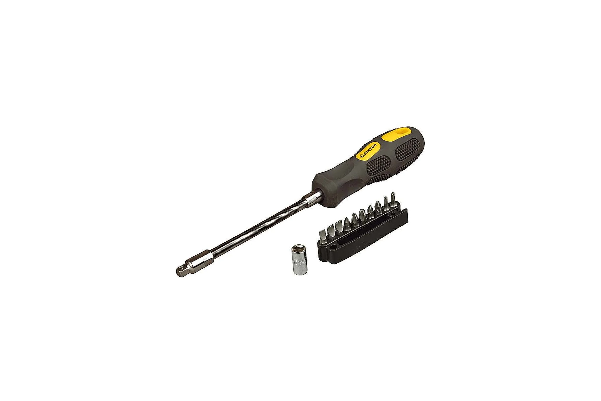 Отвертка MAX-GRIP с гибким стержнем и битами 12 предметов STAYER 2590-H12 G