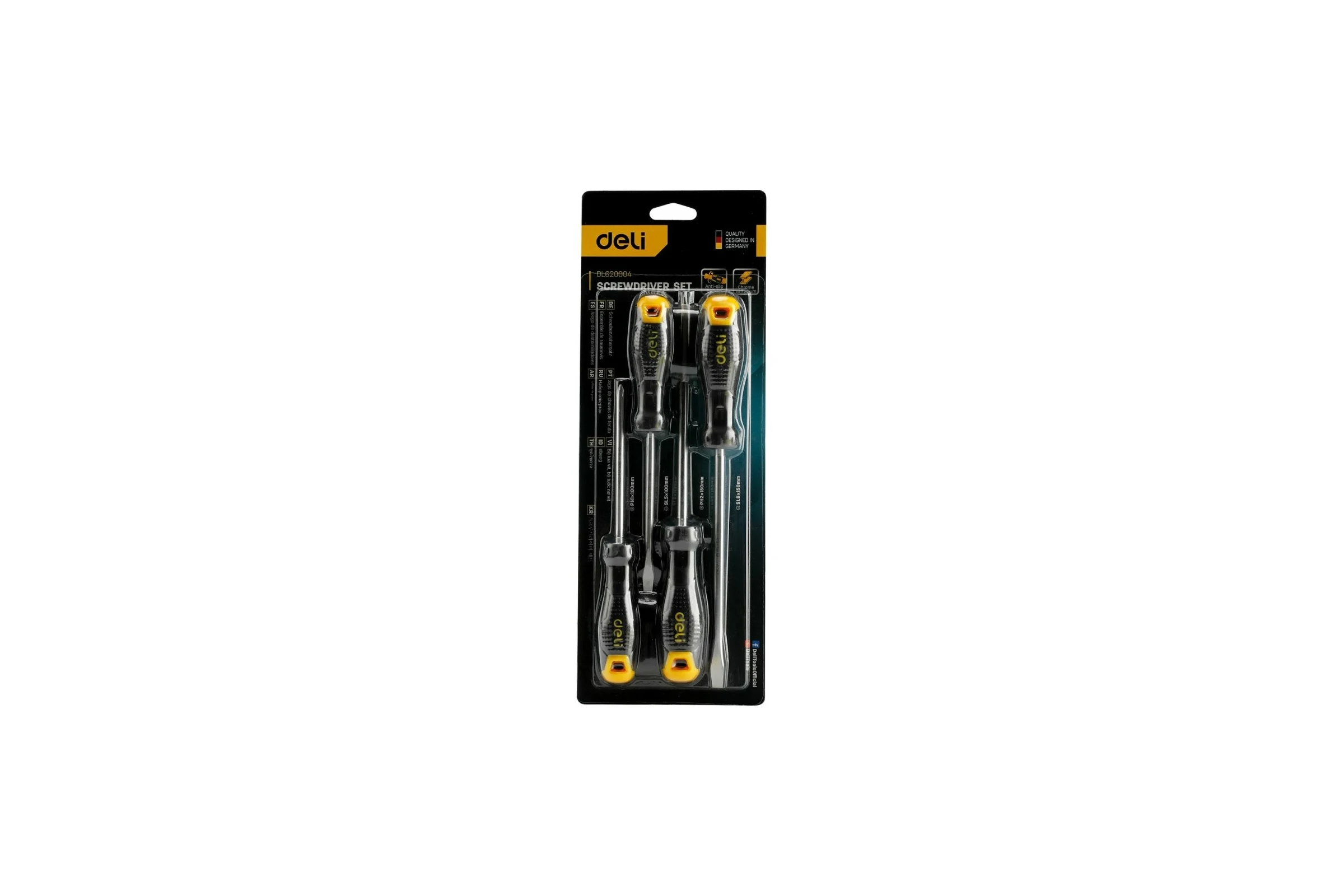 Набор отверток DELI dl620004 SL5x100, SL6x150, PH1x100, PH2x150, 4 шт. 104546