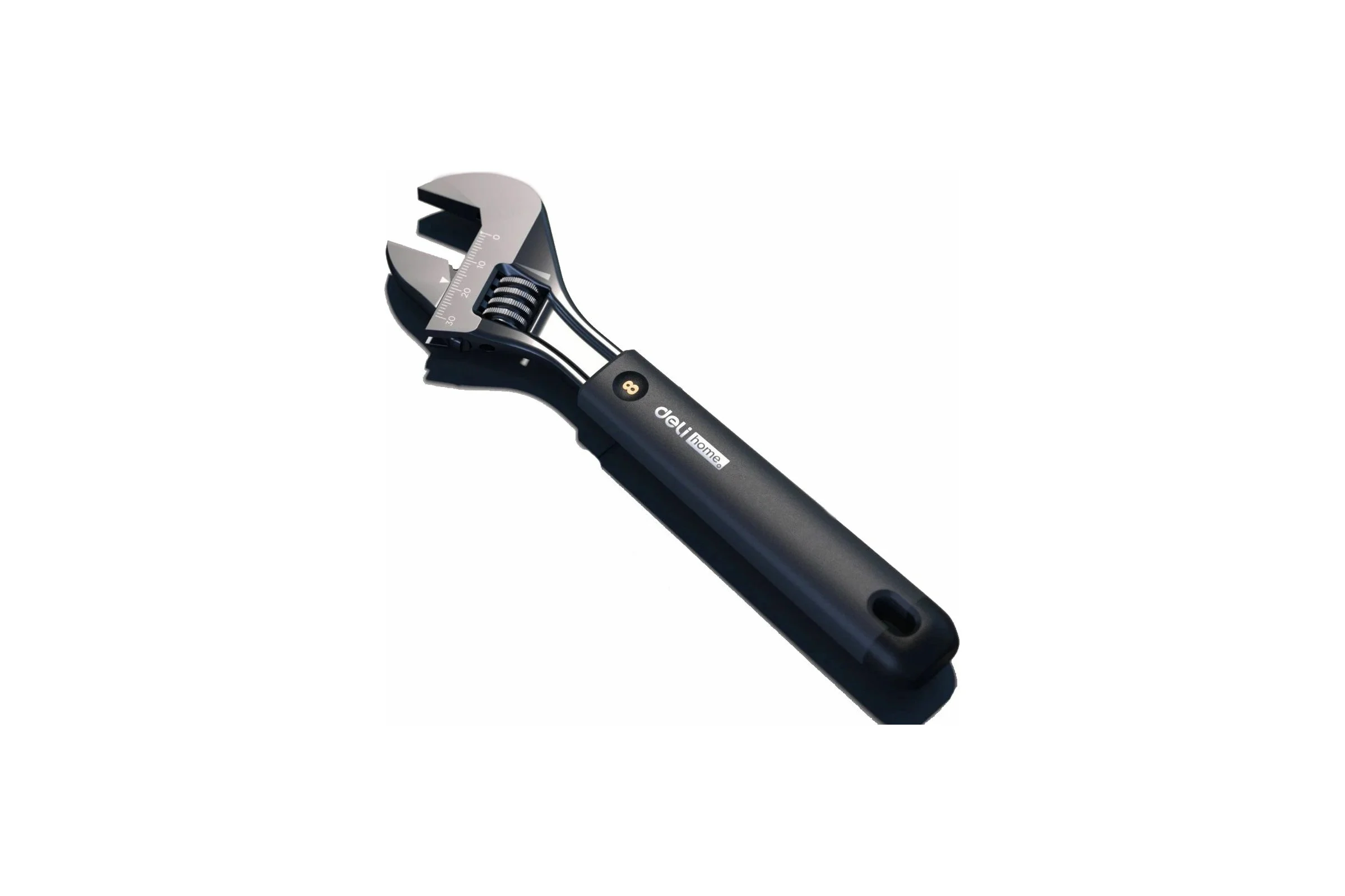 Разводной ключ DELI Home Series Black HT1508 200 мм, Soft Touch рукоять, лазерная гравировка шкалы, эксклюзивный дизайн, подарочная упаковка 104610