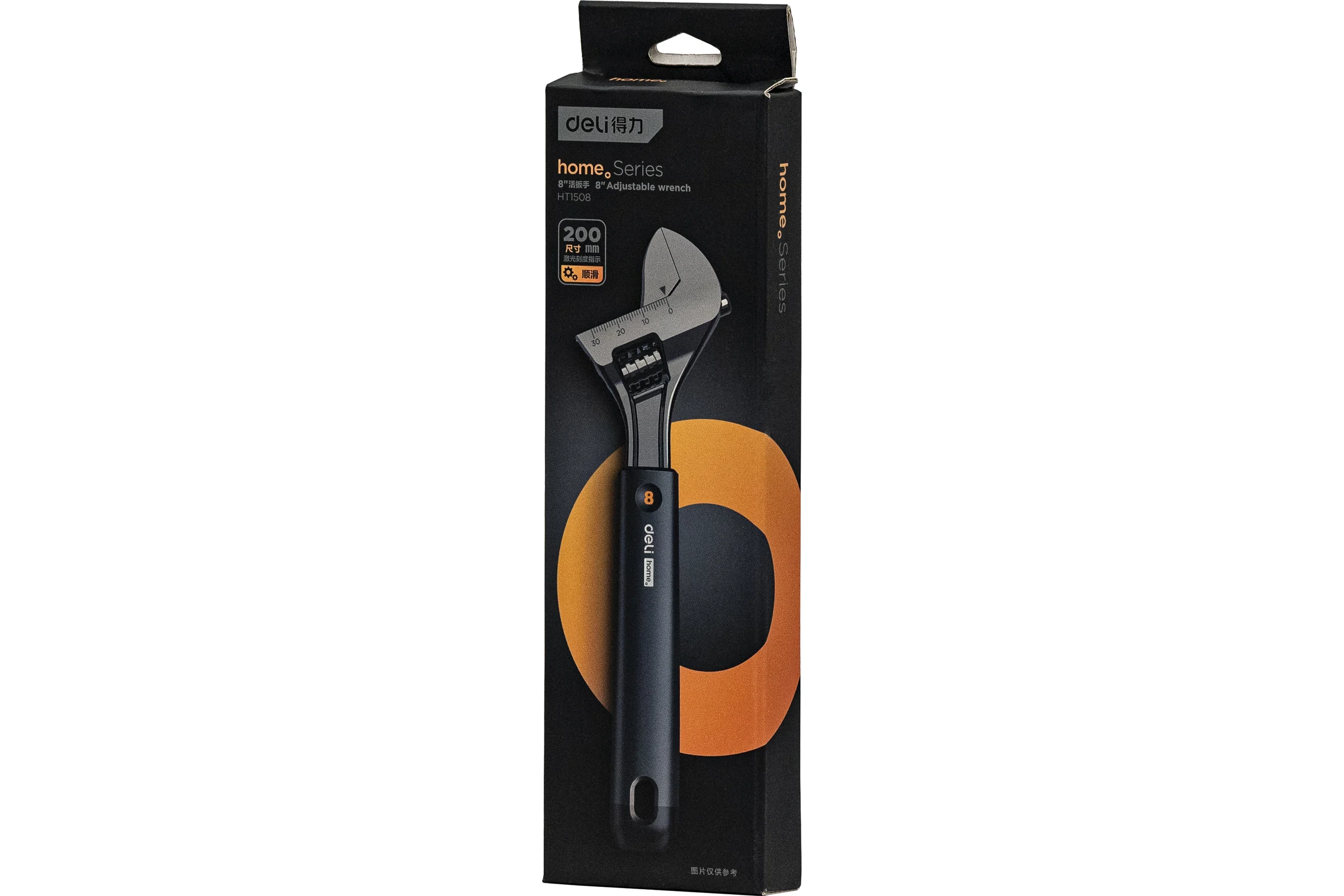 Разводной ключ DELI Home Series Black HT1508 200 мм, Soft Touch рукоять, лазерная гравировка шкалы, эксклюзивный дизайн, подарочная упаковка 104610