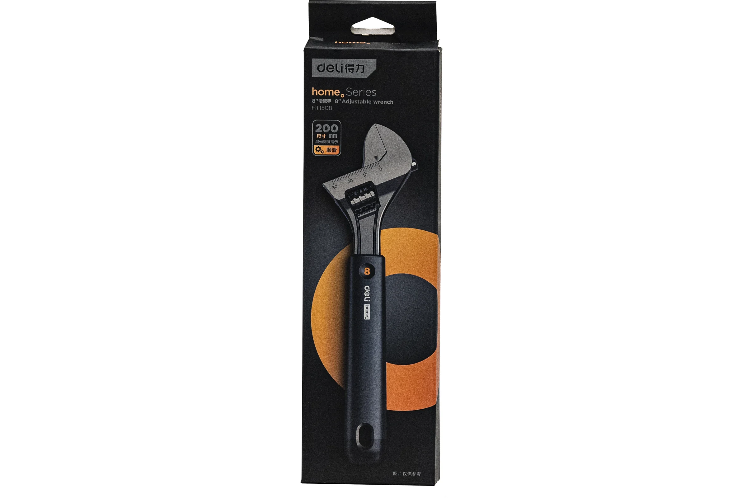 Разводной ключ DELI Home Series Black HT1508 200 мм, Soft Touch рукоять, лазерная гравировка шкалы, эксклюзивный дизайн, подарочная упаковка 104610