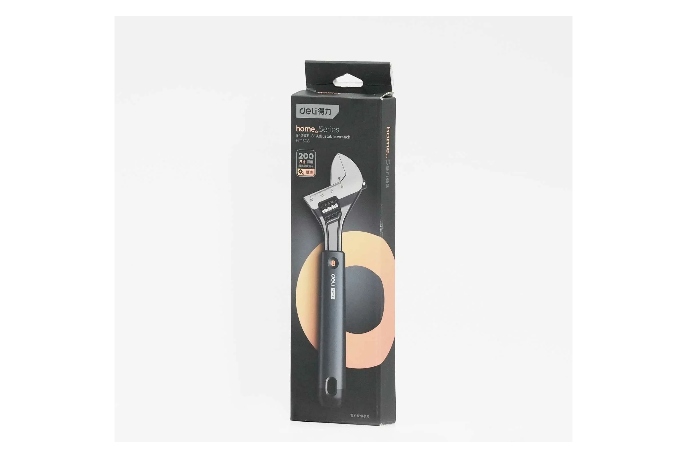 Разводной ключ DELI Home Series Black HT1508 200 мм, Soft Touch рукоять, лазерная гравировка шкалы, эксклюзивный дизайн, подарочная упаковка 104610