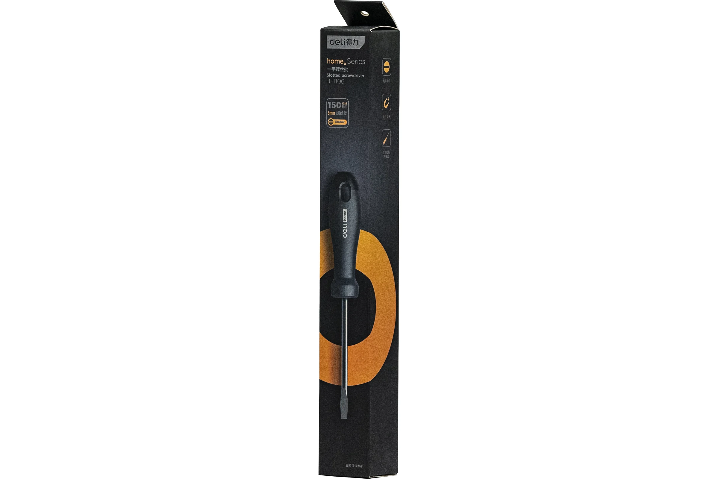 Шлицевая отвёртка DELI Home Series Black HT1106 SL6x150мм, Cr-V, Soft Touch рукоятка, подарочная упаковка 104605