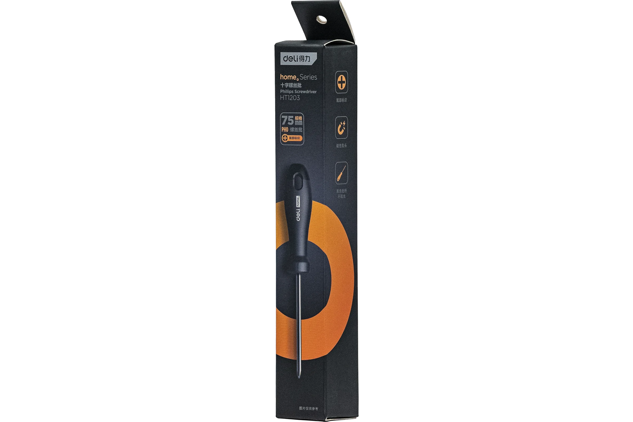 Крестовая отвертка DELI Home Series Black HT1203 PH0x75мм, Cr-V, Soft Touch рукоятка, подарочная упаковка, эксклюзивный дизайн 104606