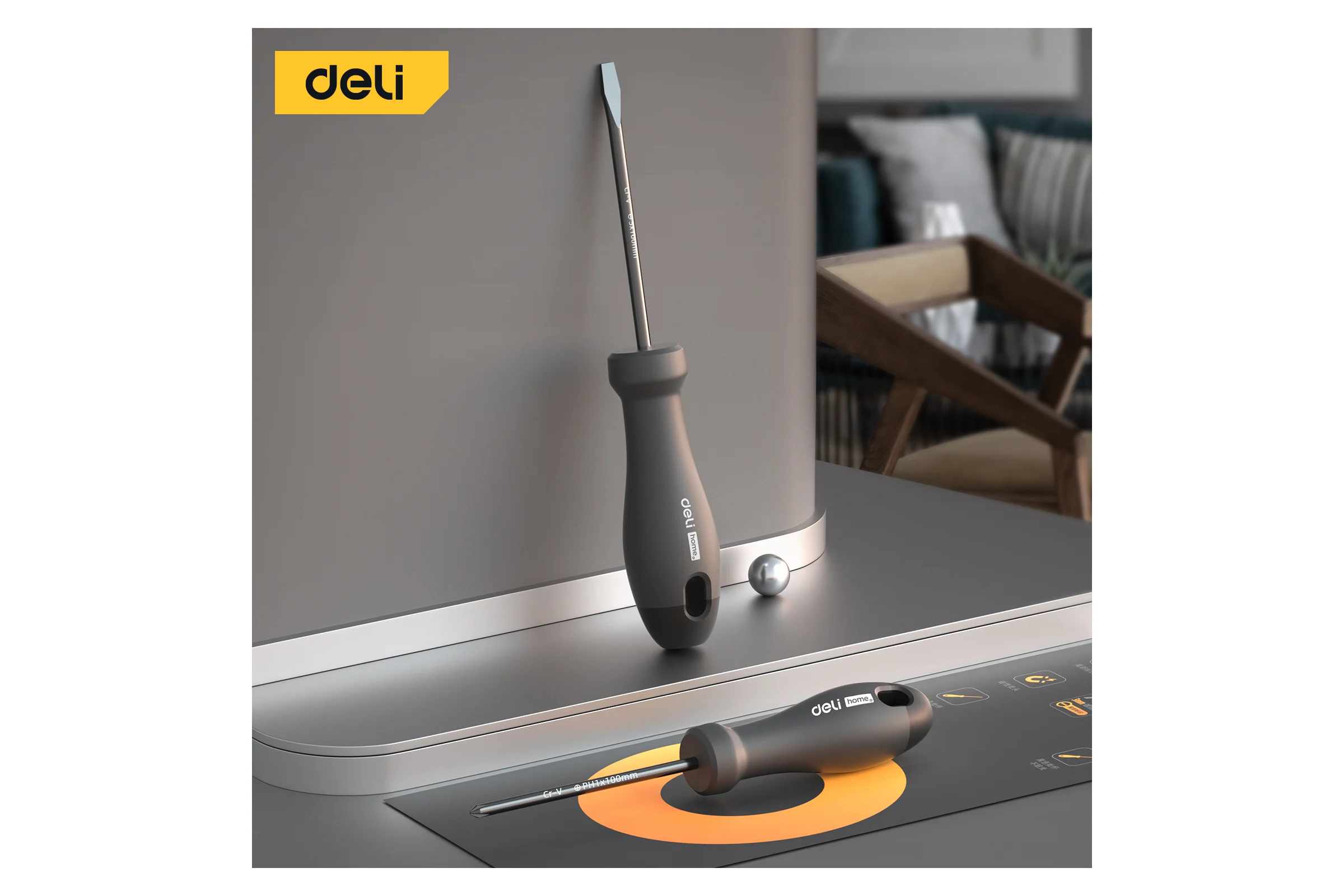 Набор отверток DELI Home Series Black HT1002 2 шт. (PH1x100, SL5x100, Cr-V, Soft Touch рукоятка, подарочная упаковка, эксклюзивный дизайн) 104594