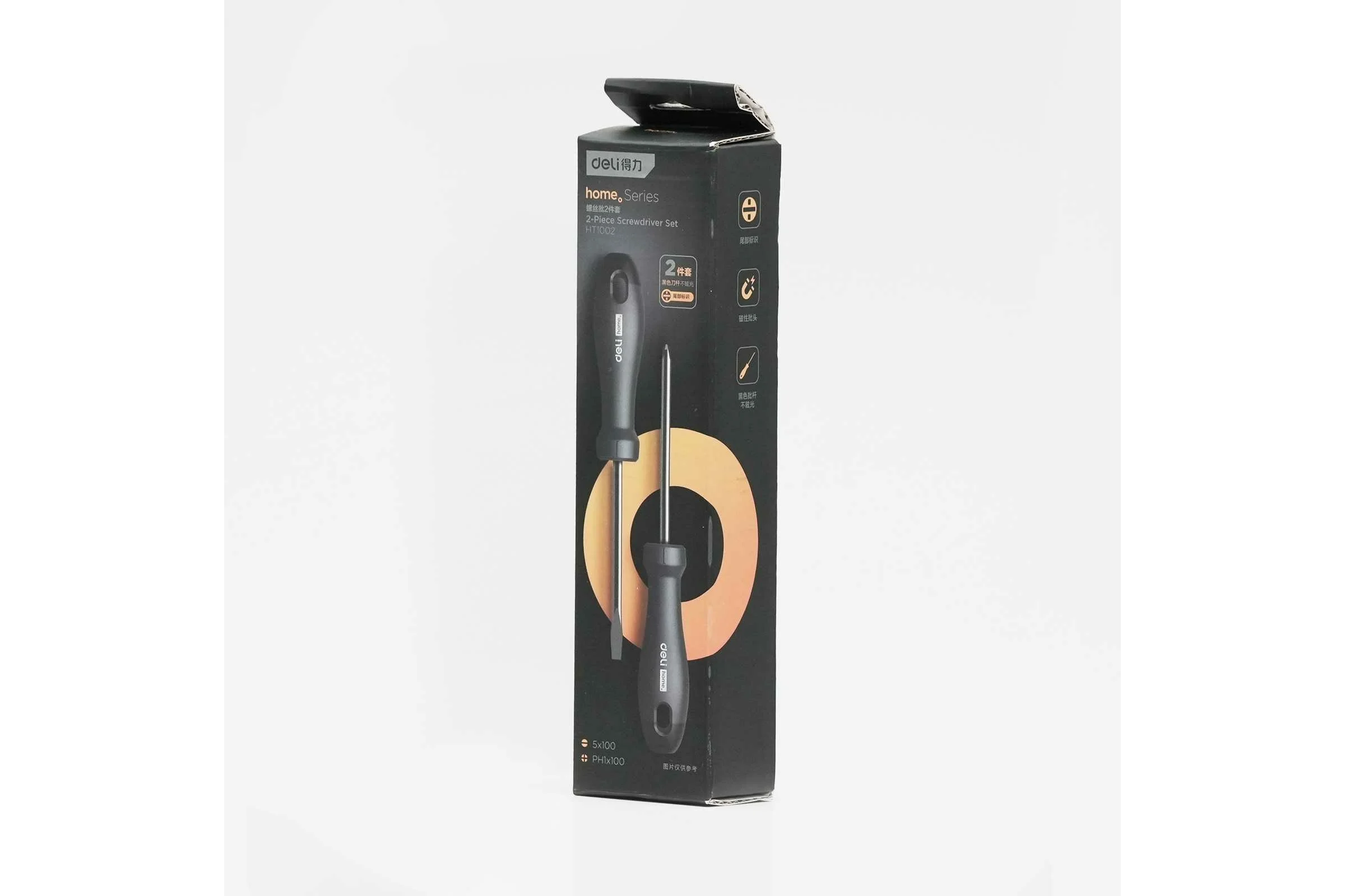 Набор отверток DELI Home Series Black HT1002 2 шт. (PH1x100, SL5x100, Cr-V, Soft Touch рукоятка, подарочная упаковка, эксклюзивный дизайн) 104594