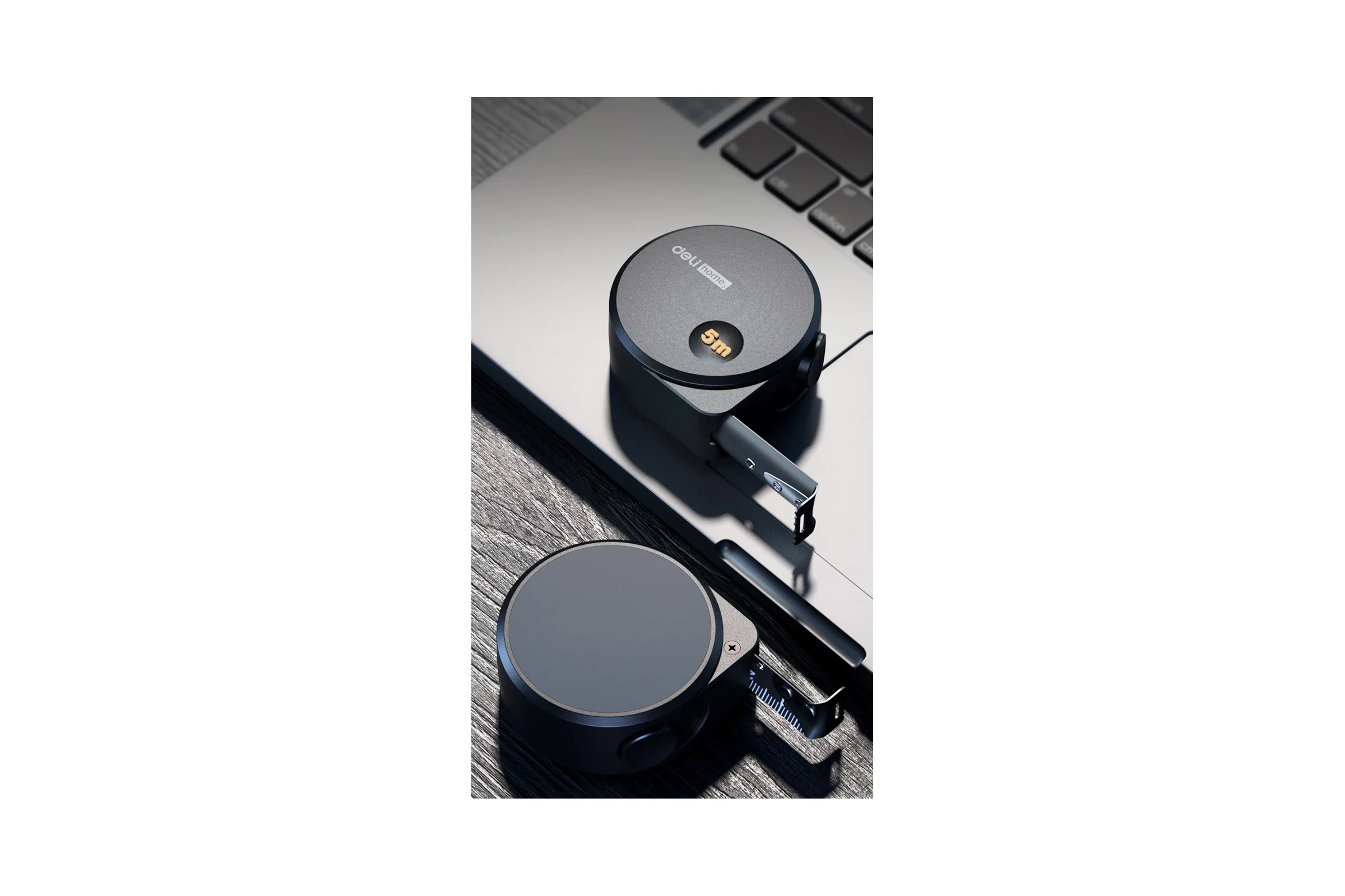 Рулетка DELI Home Series Black HT8519 5 м, 19 мм, эксклюзивный дизайн, корпус высококачественный Софт-тач пластик 104619