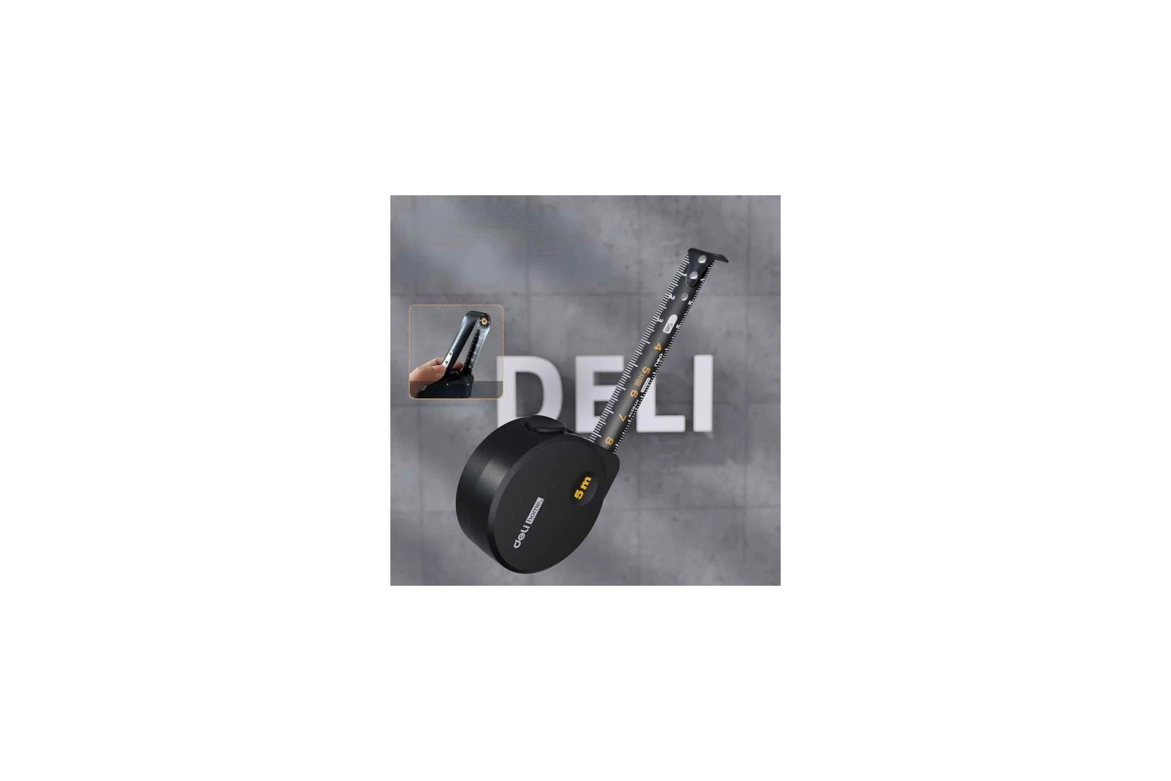 Рулетка DELI Home Series Black HT8519 5 м, 19 мм, эксклюзивный дизайн, корпус высококачественный Софт-тач пластик 104619