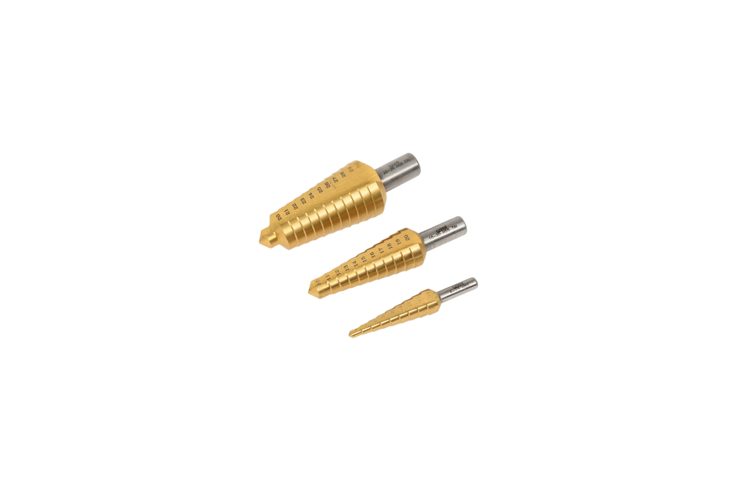 Набор из ступенчатых сверл 4-12 мм/10-20 мм/6-30 мм, HSSE TiN, 3 шт Bucovice Tools 646804