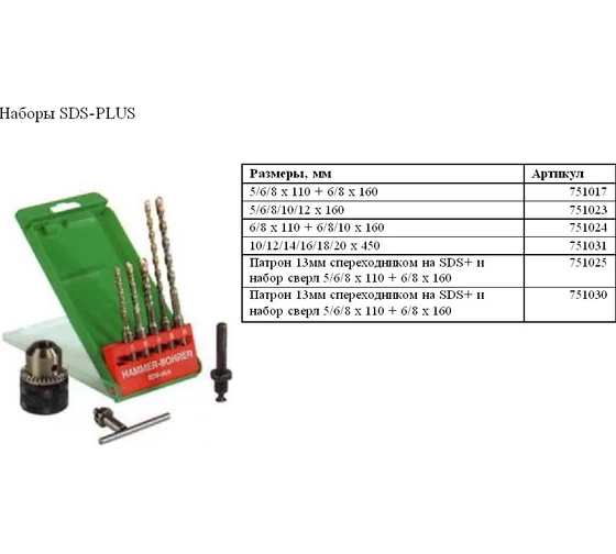 Буры для перфоратора SDS+ Hitachi в наборе 5/6/8/10/12х160 мм HTC-751023