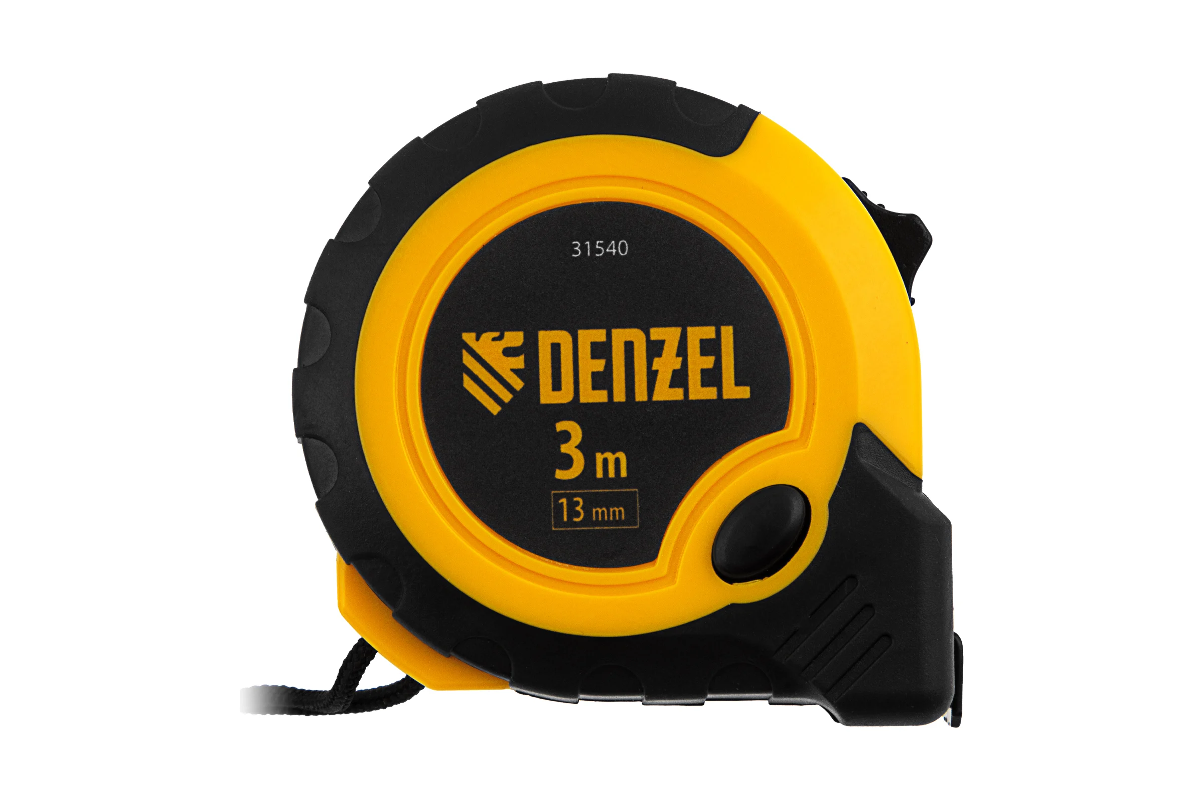 Рулетка Denzel 3 м, 13 мм, двухкомпонентный корпус, кнопка-пауза 31540