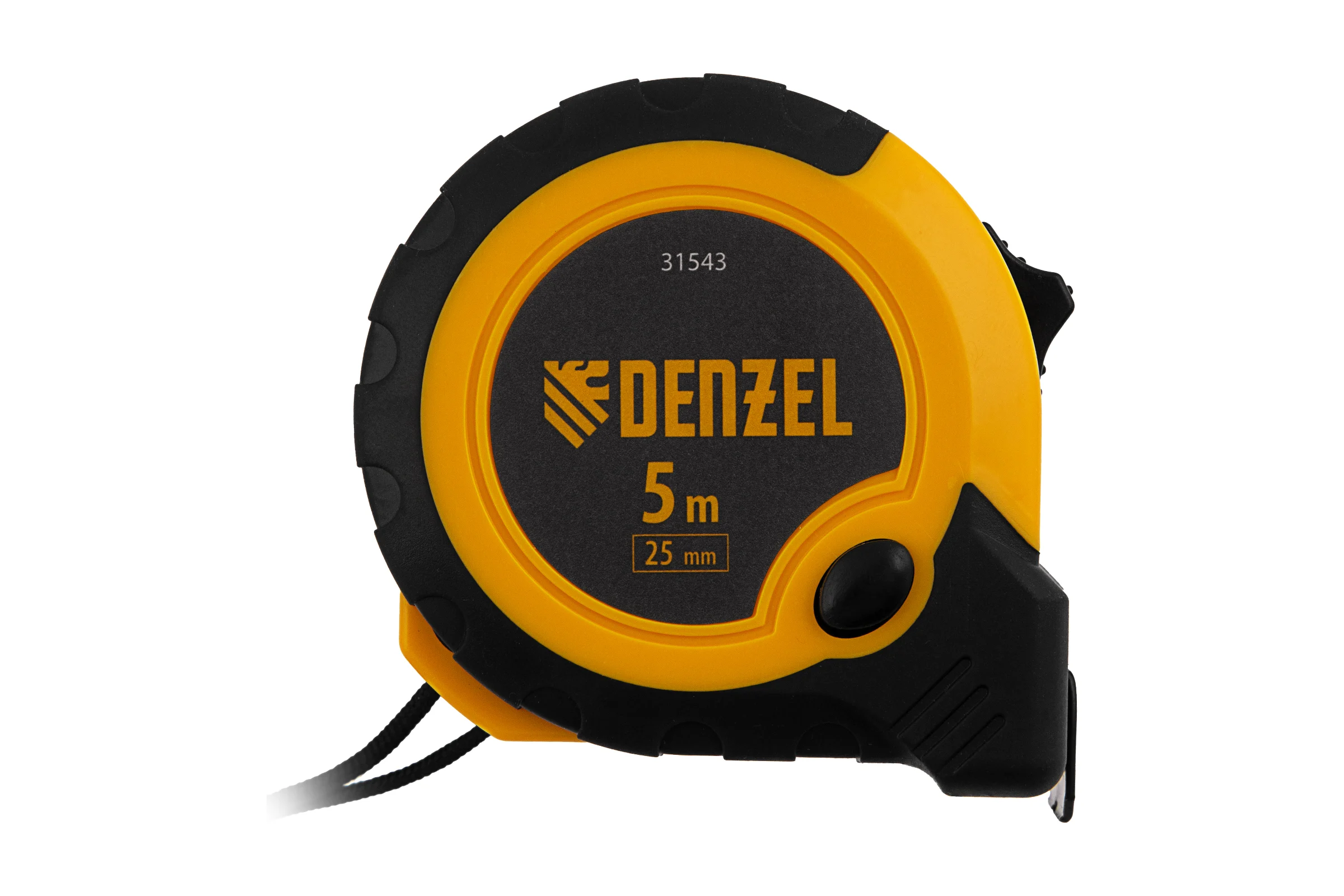 Рулетка Denzel 5 м, 25 мм, двухкомпонентный корпус, кнопка-пауза 31543