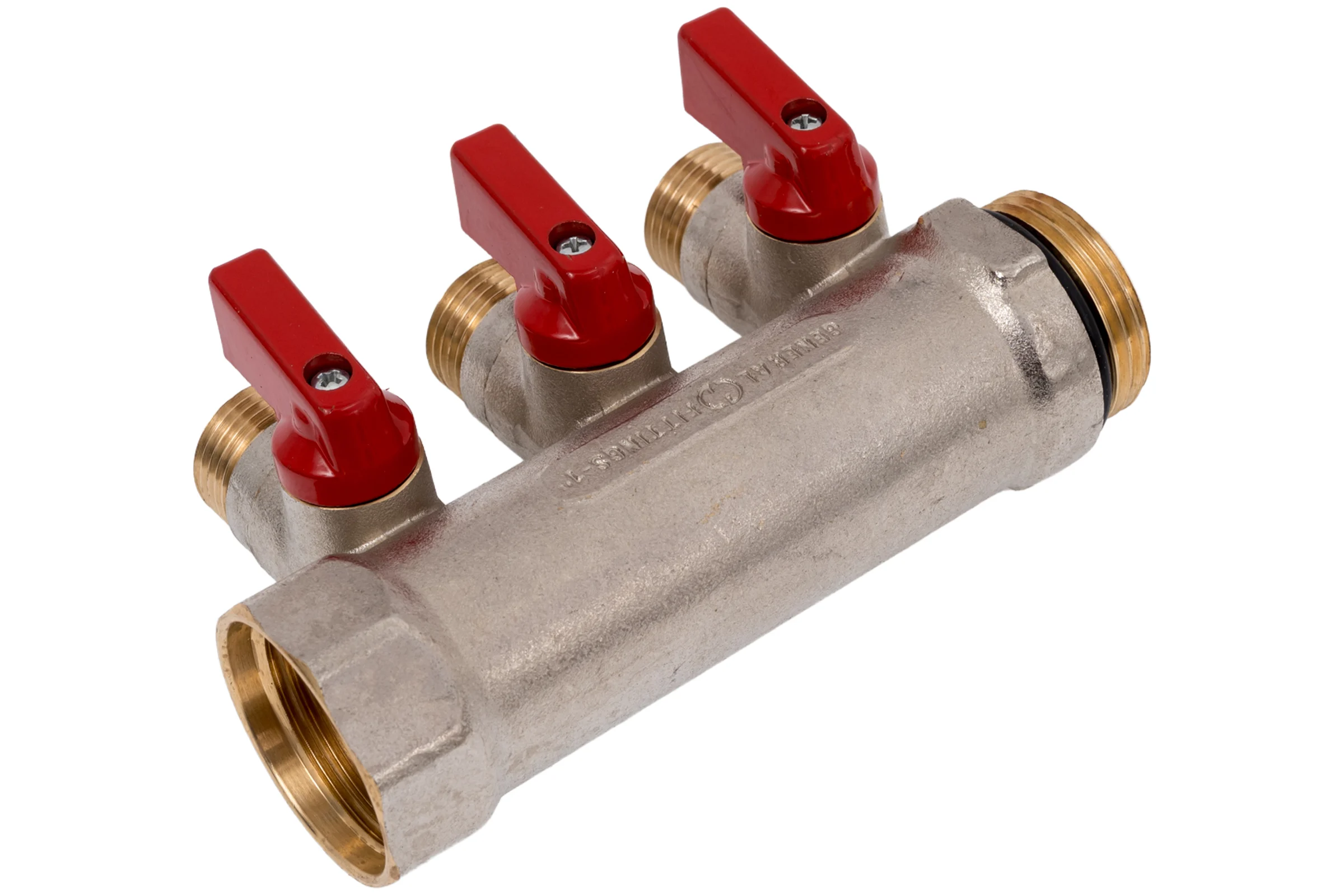 Коллектор с шаровыми кранами STOUT Smb 6210 011203 1", 3 отвода 1/2", красные ручки RG0091AACQLORH