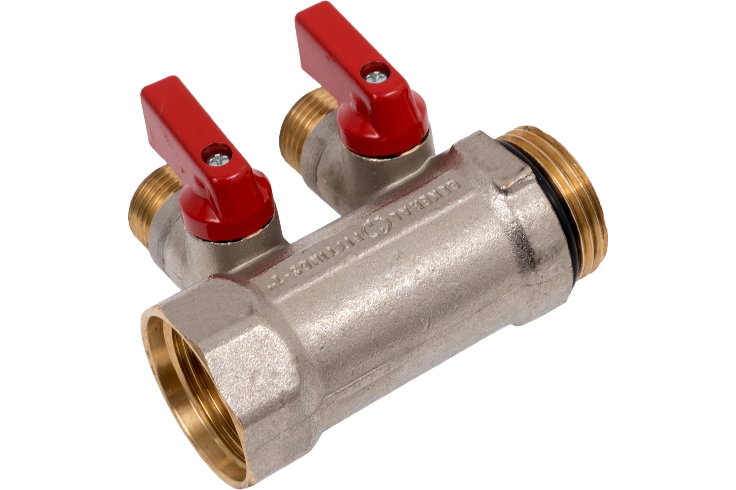 Коллектор с шаровыми кранами STOUT Smb 6210 011202 1", 2 отвода 1/2", красные ручки RG0091AACQKOJF