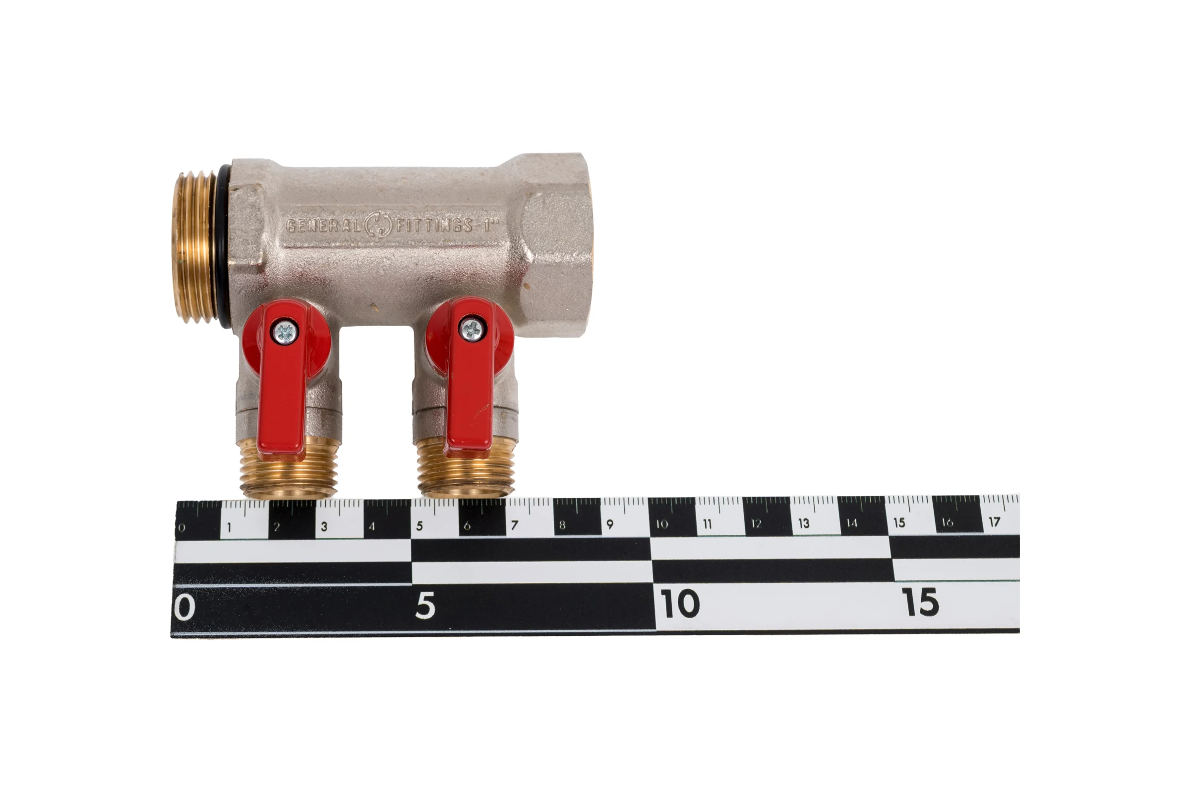 Коллектор с шаровыми кранами STOUT Smb 6210 011202 1", 2 отвода 1/2", красные ручки RG0091AACQKOJF