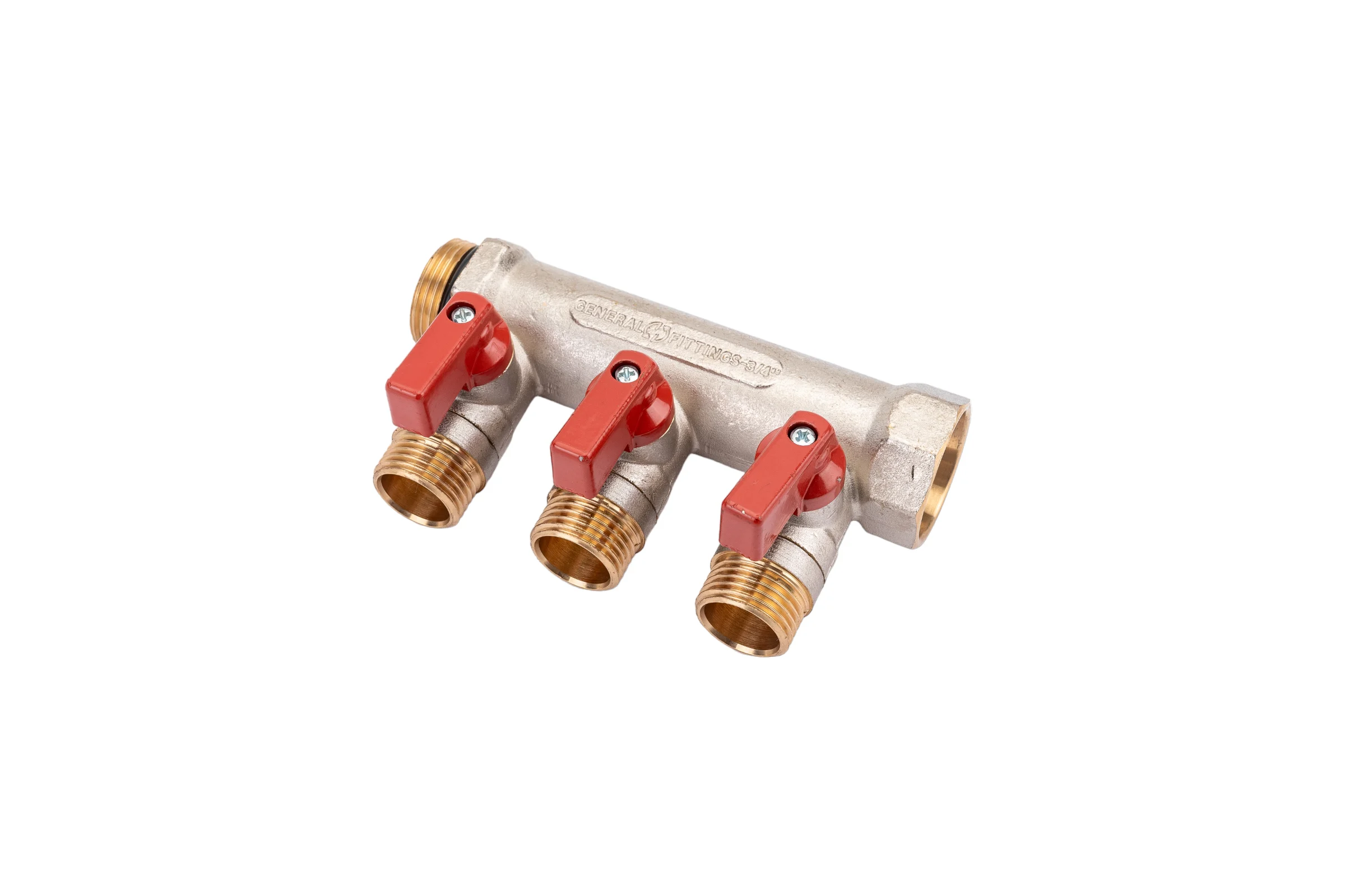 Коллектор с шаровыми кранами STOUT Smb 6210 341203 3/4", 3 отвода 1/2", красные ручки RG0091AACQM2BK