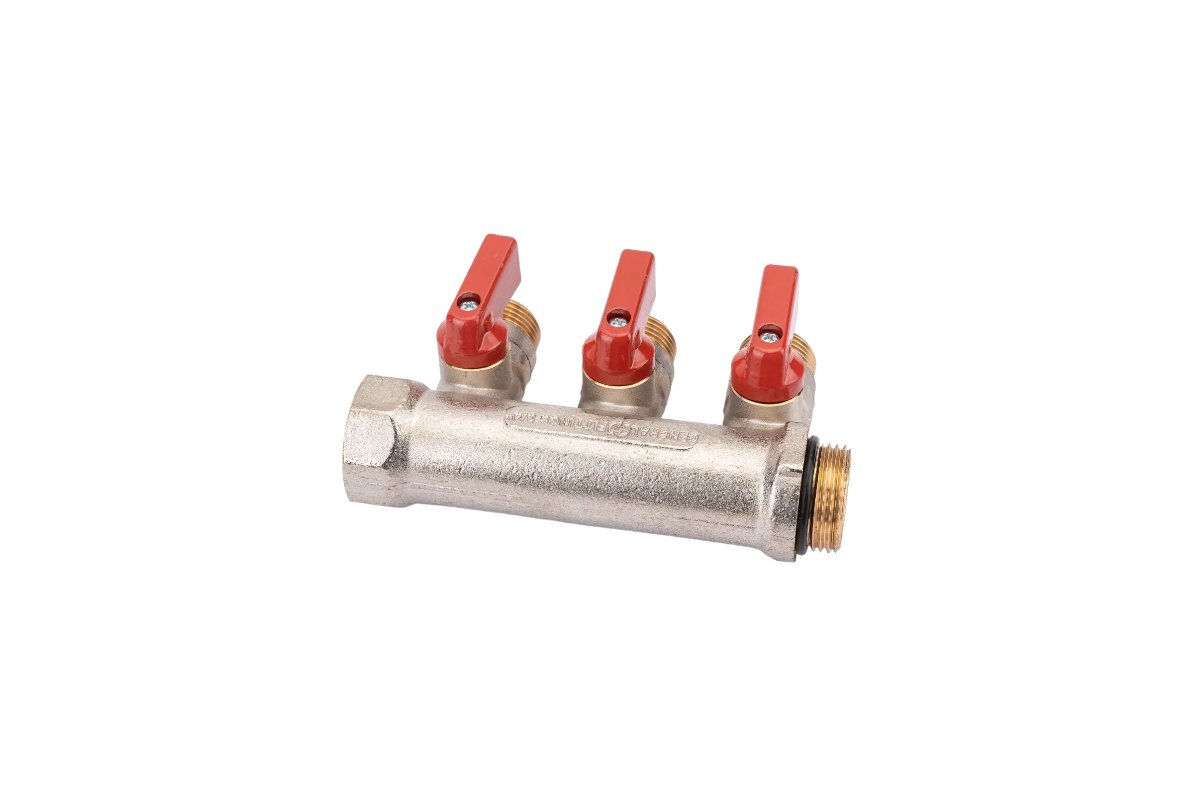 Коллектор с шаровыми кранами STOUT Smb 6210 341203 3/4", 3 отвода 1/2", красные ручки RG0091AACQM2BK