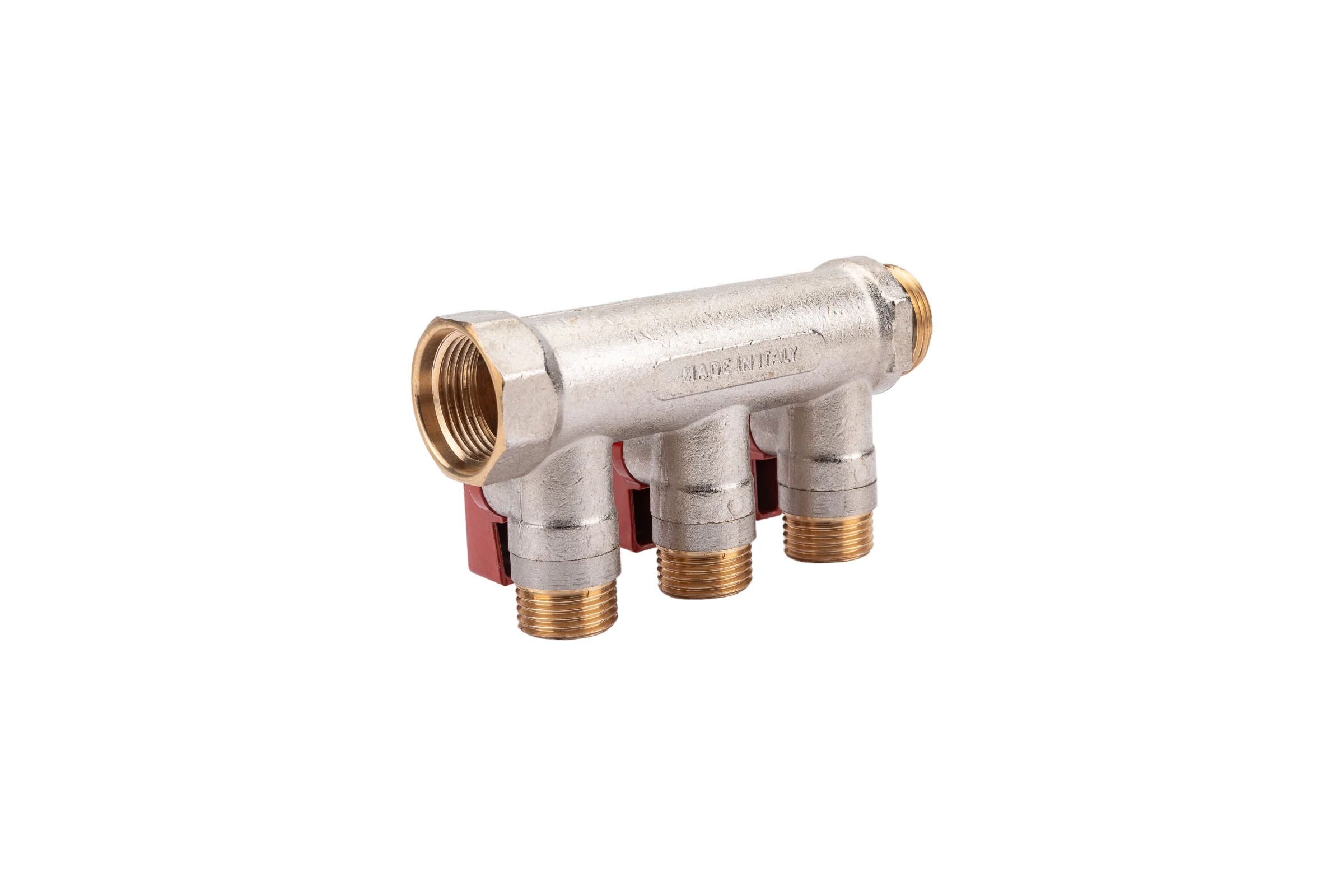 Коллектор с шаровыми кранами STOUT Smb 6210 341203 3/4", 3 отвода 1/2", красные ручки RG0091AACQM2BK